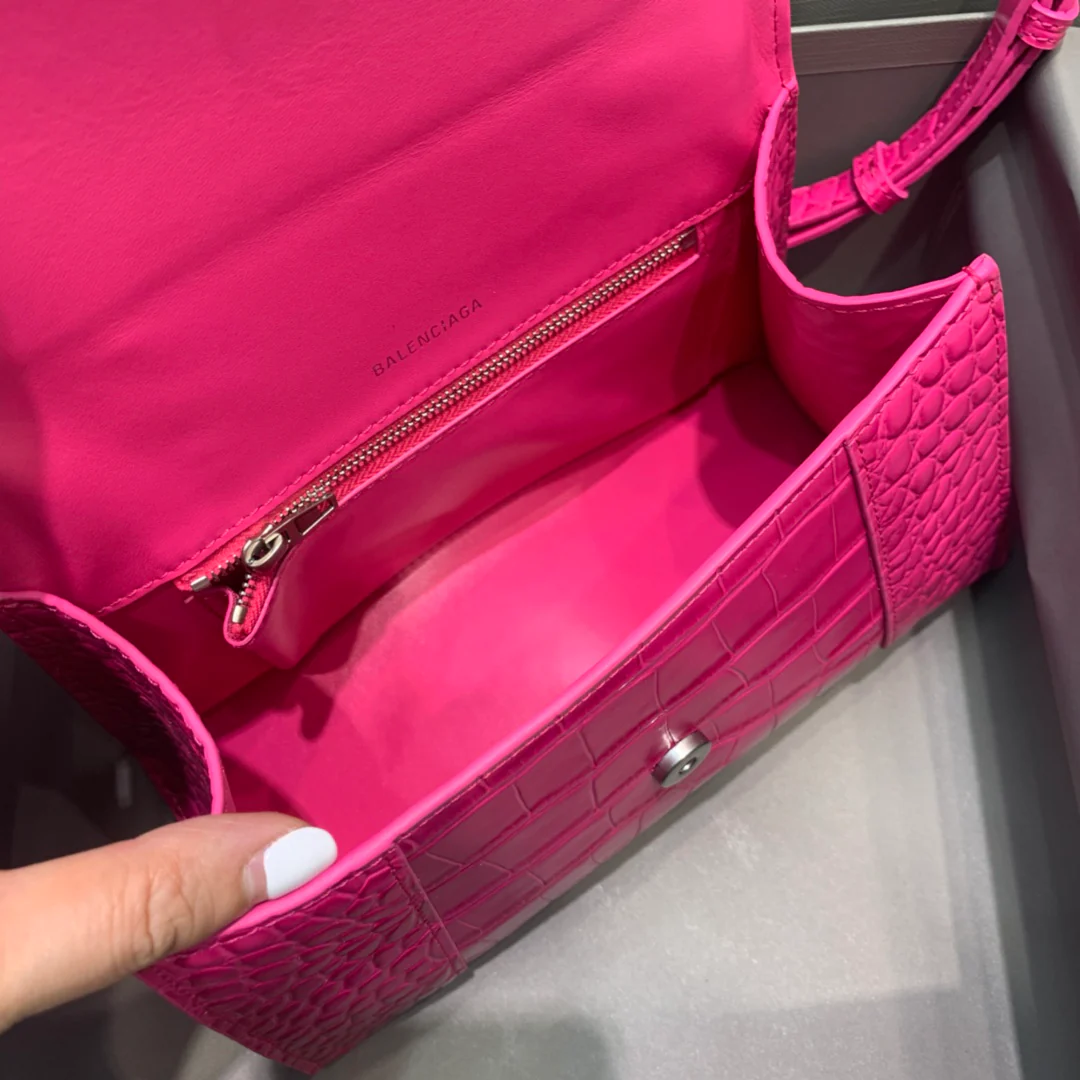 Сумка Balenciaga Hourglass - розово-красный с крокодиловым узором