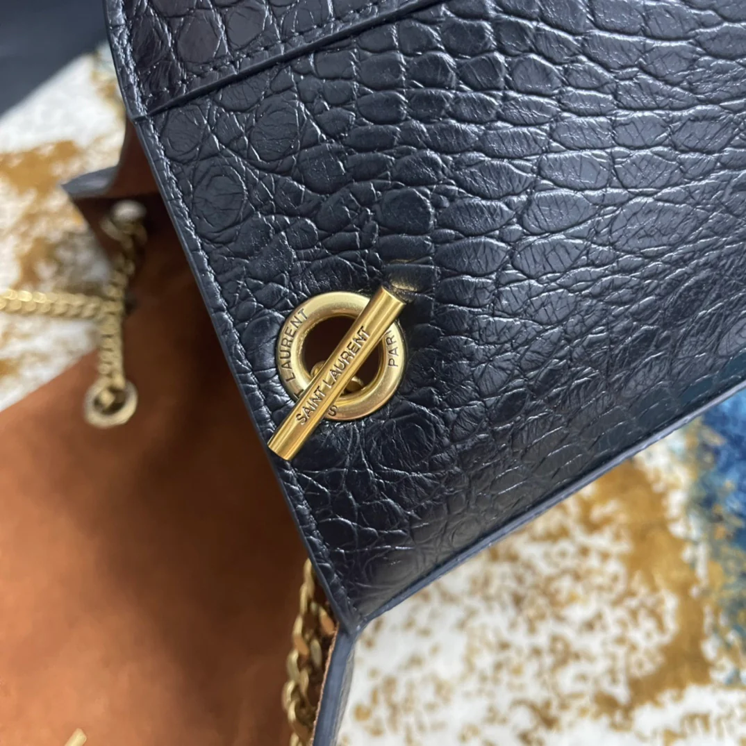 YSL-Kate Double Bread - Кожа с тиснением под крокодила - Черный - 28 см