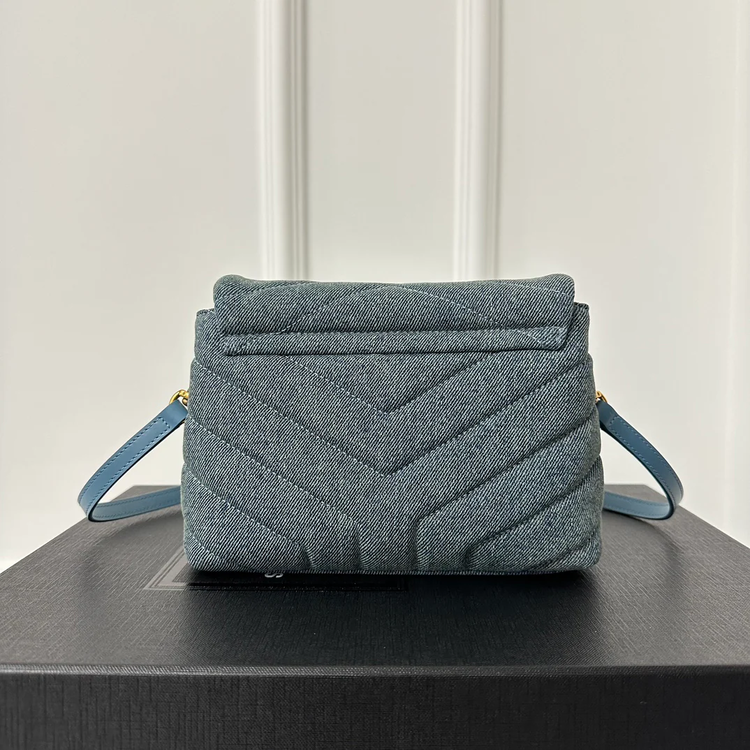Сумка через плечо YSL-louou-20 см из джинсовой ткани, джинсово-синего цвета.