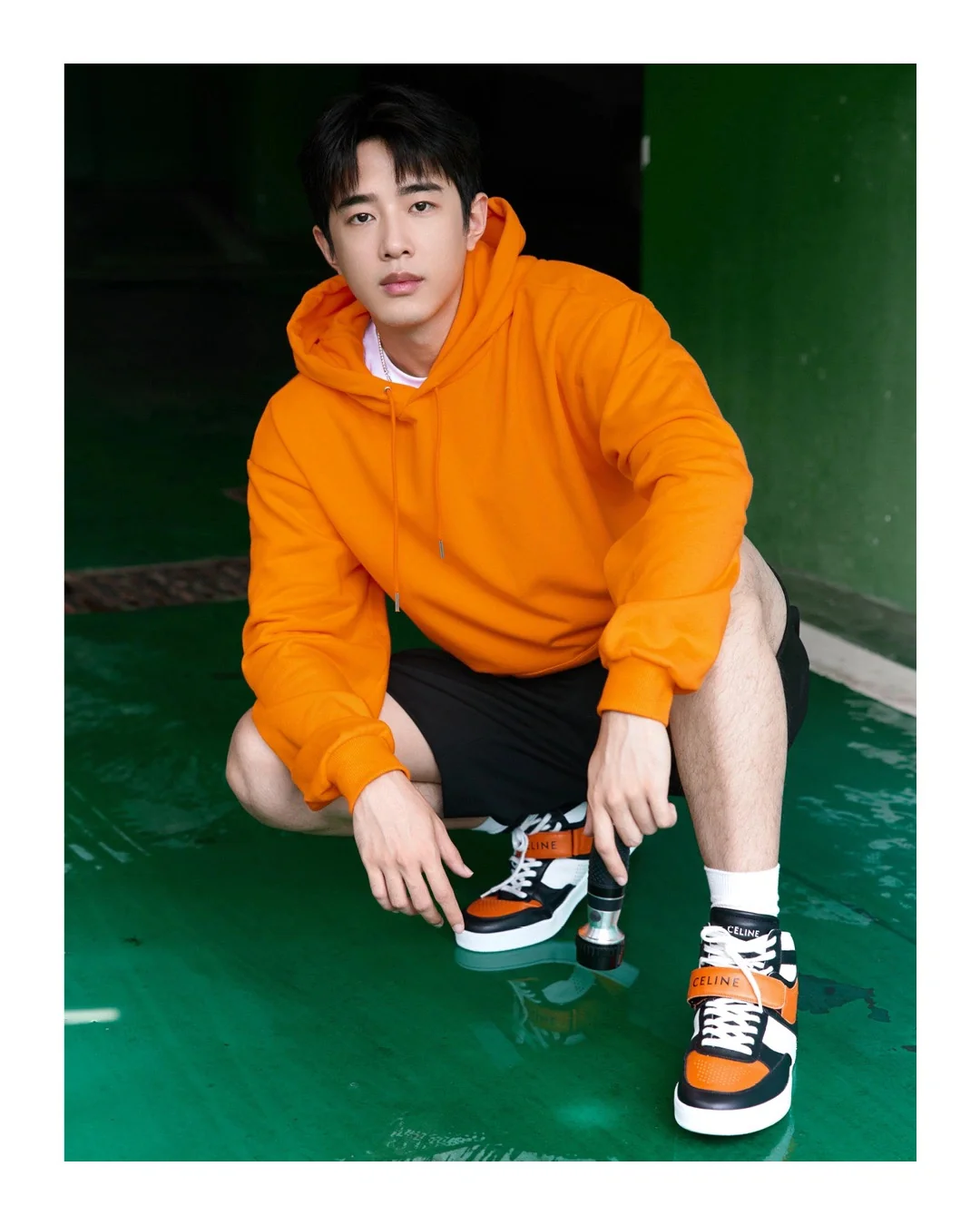 Спортивные повседневные высокие кроссовки Celine - оранжевые