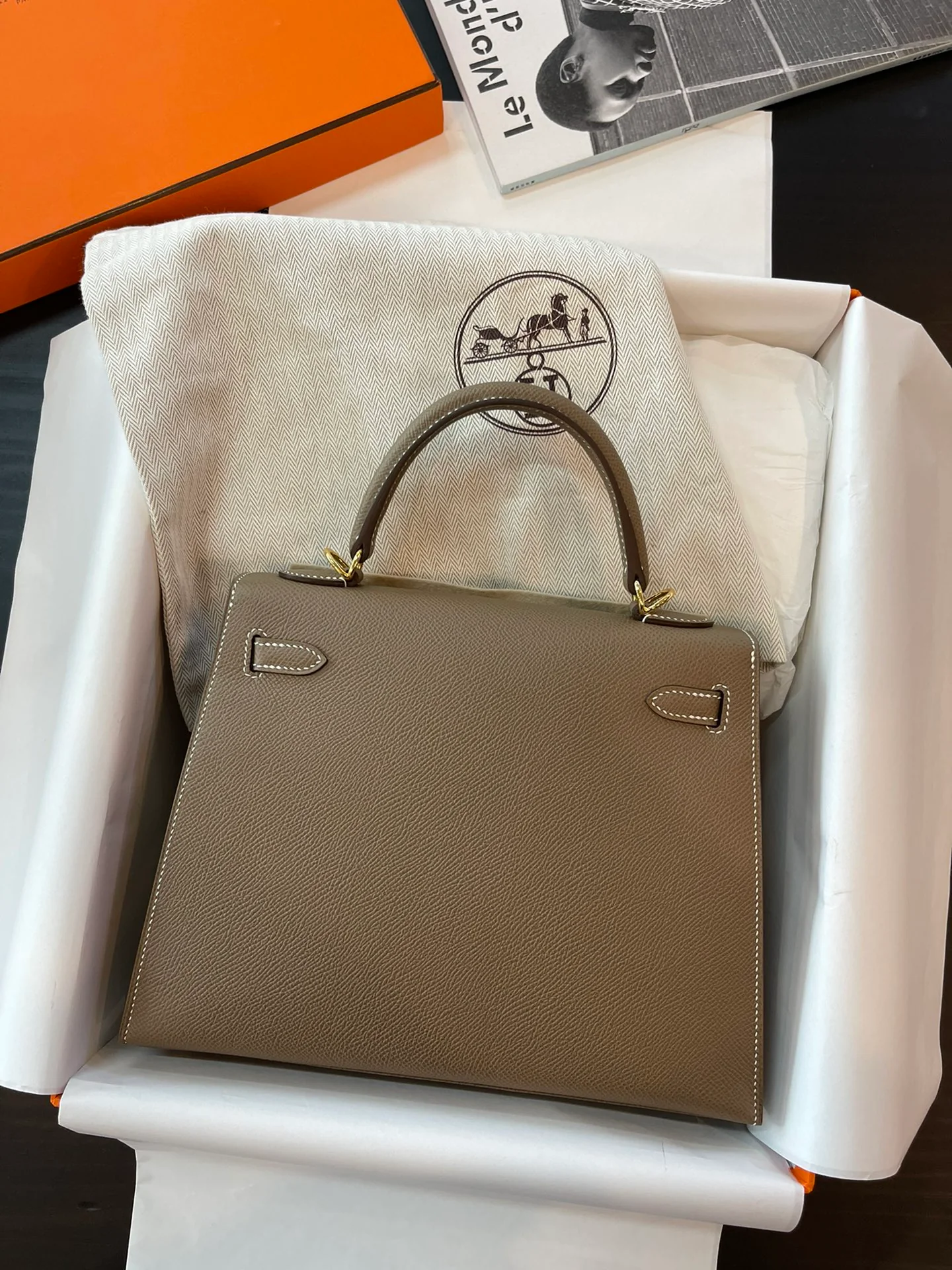 Hermes Kelly 25 Epsom 18 Elephant Grey Gold Buckle