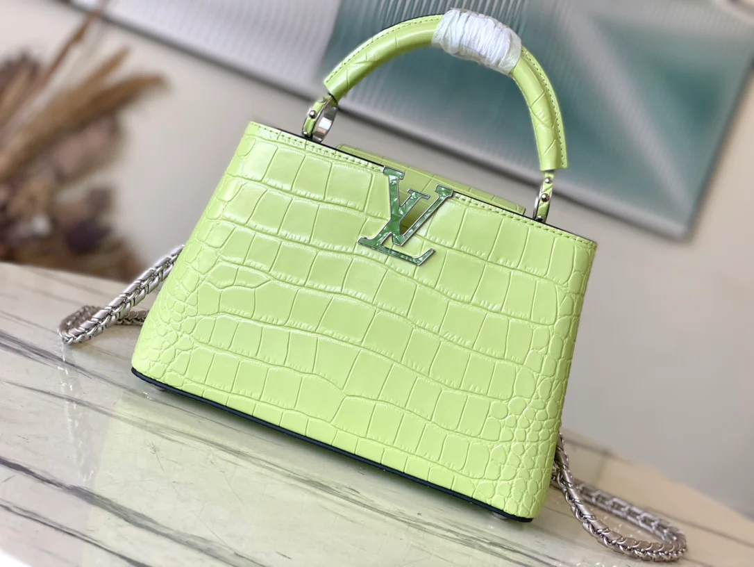 n48865-LV-capucines-bb сумка/сумка через плечо из глянцевой крокодиловой кожи салатового цвета