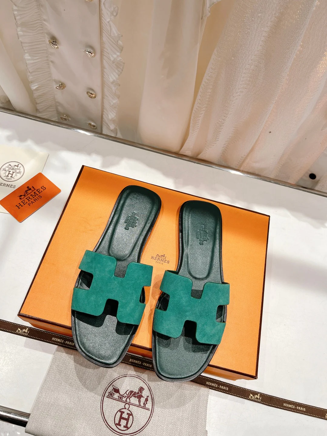 Hermes 2023 Новая модель - Улучшенная версия - Классические тапочки из овечьей кожи - Зеленые