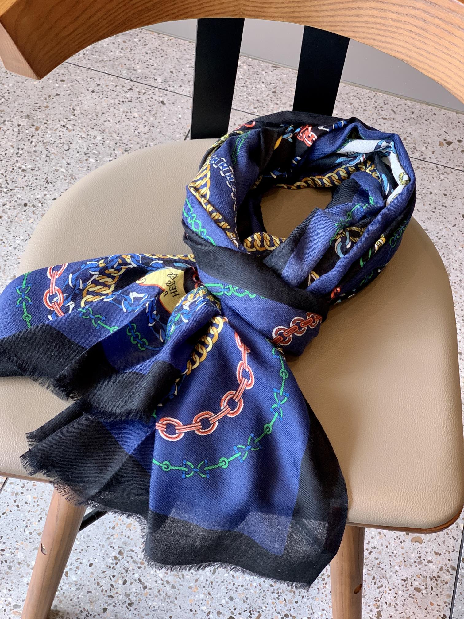 Шарф-цепочка Hermes - 100 см - 200 см - 100 см - высококачественный кашемир - 2 см