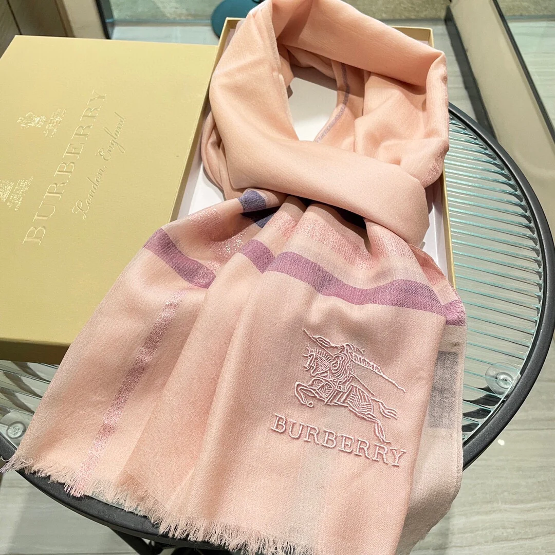 Шарф Burberry с вышитой лошадью - 90-200 см - Кашемир - Розовый