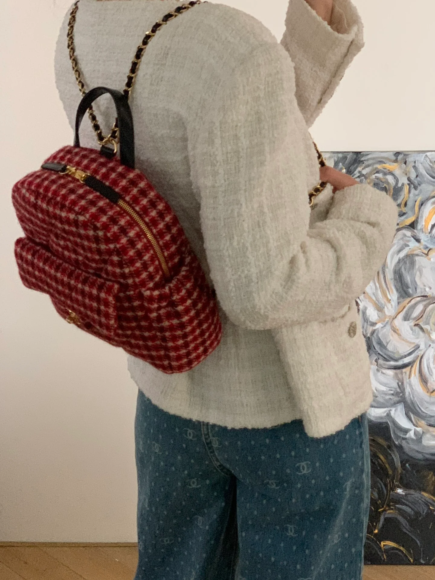 Рюкзак Chanel в клетку ?гусиная лапка? — красный