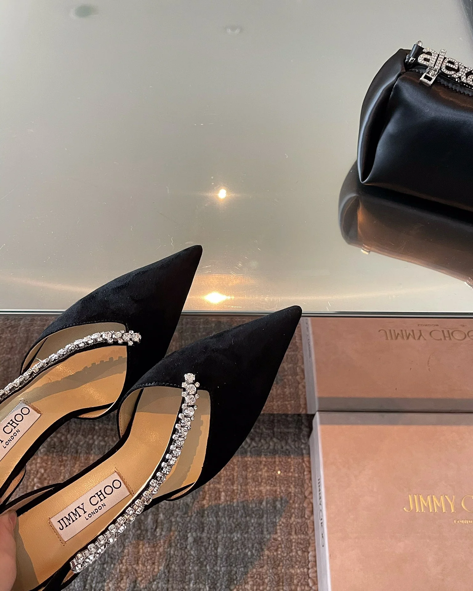 Туфли на высоком каблуке Jimmy Crystal Velvet в стиле Чо Чжа-хён - 8-5 см