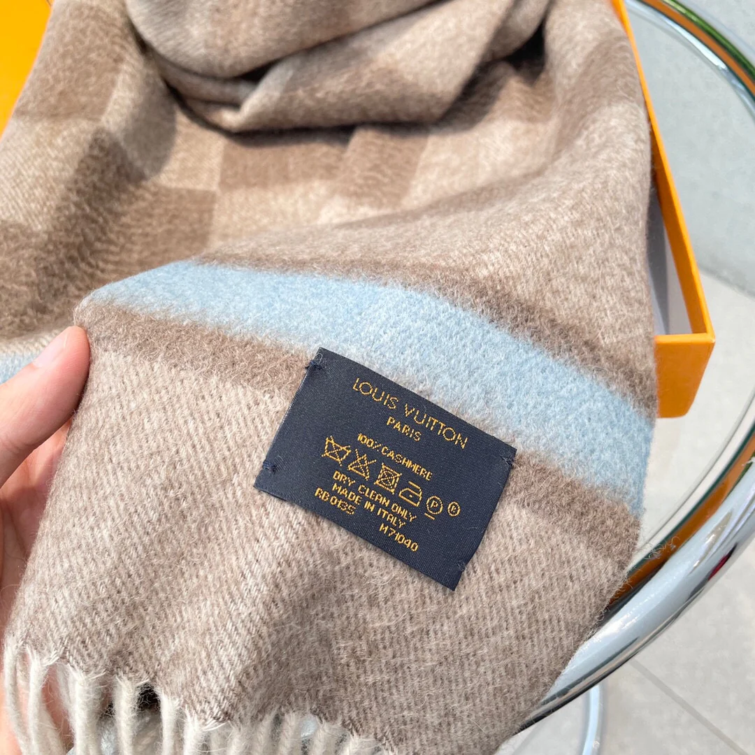 Шарф LV из чистого кашемира - 180 см - 32 см - абрикосовый