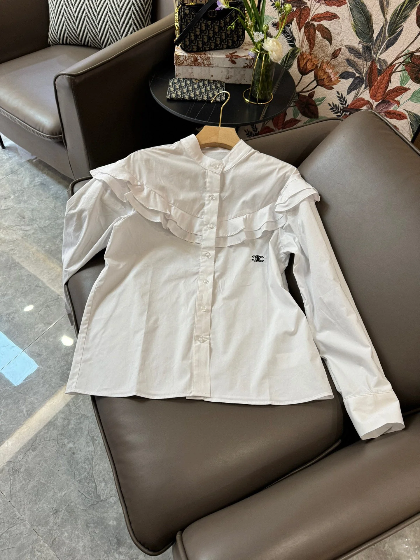 Рубашка с длинными рукавами из хлопка Celine-2403 с оборками