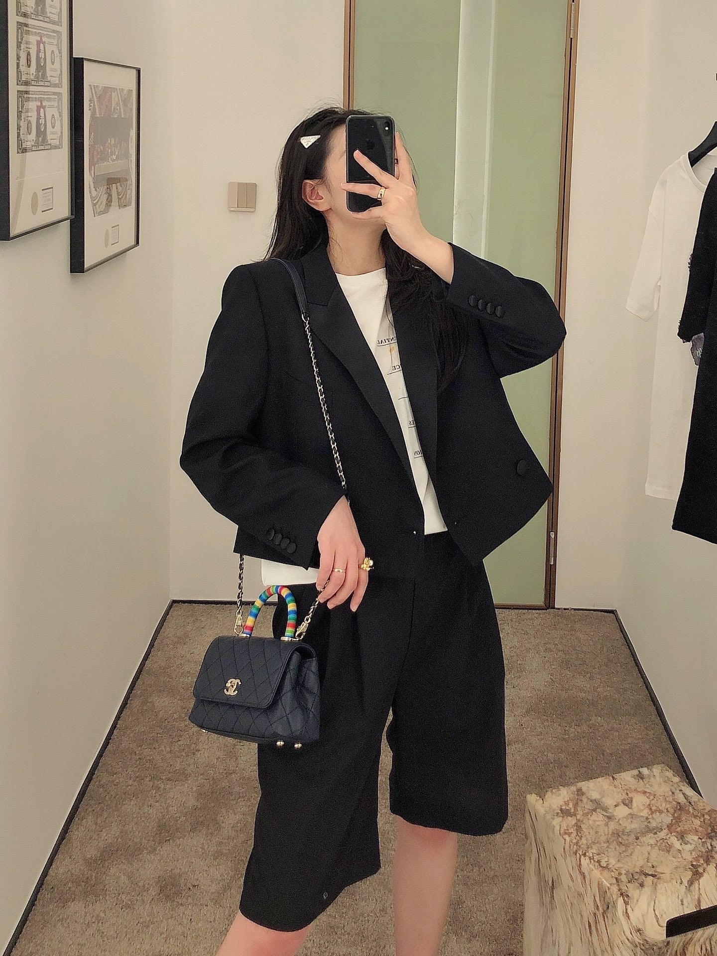 Мини-сумочка Chanel Coco Handle Rainbow Bag - темно-синяя