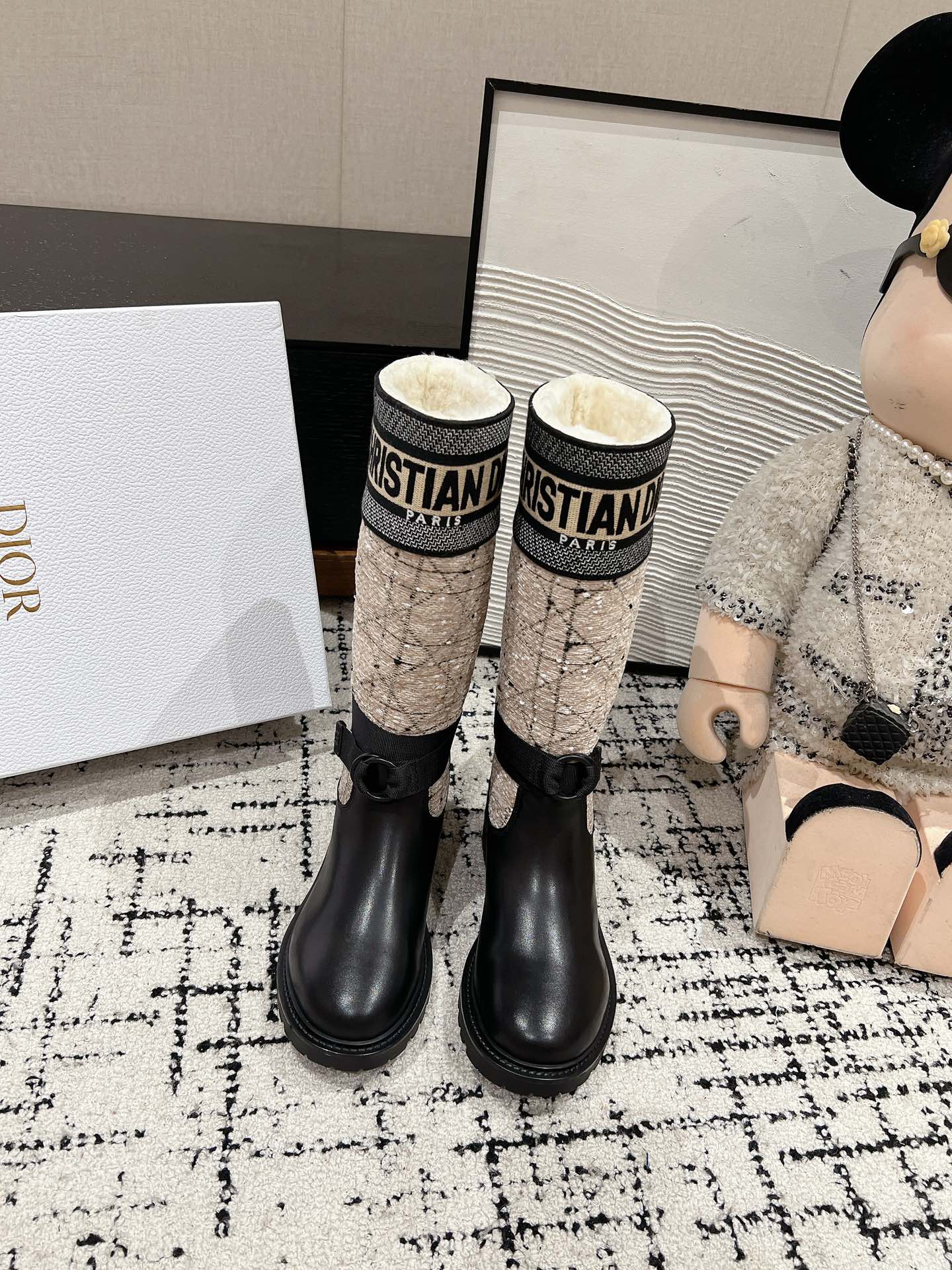 Шерстяные сапоги Dior 2024 до середины икры - Кофейно-коричневый