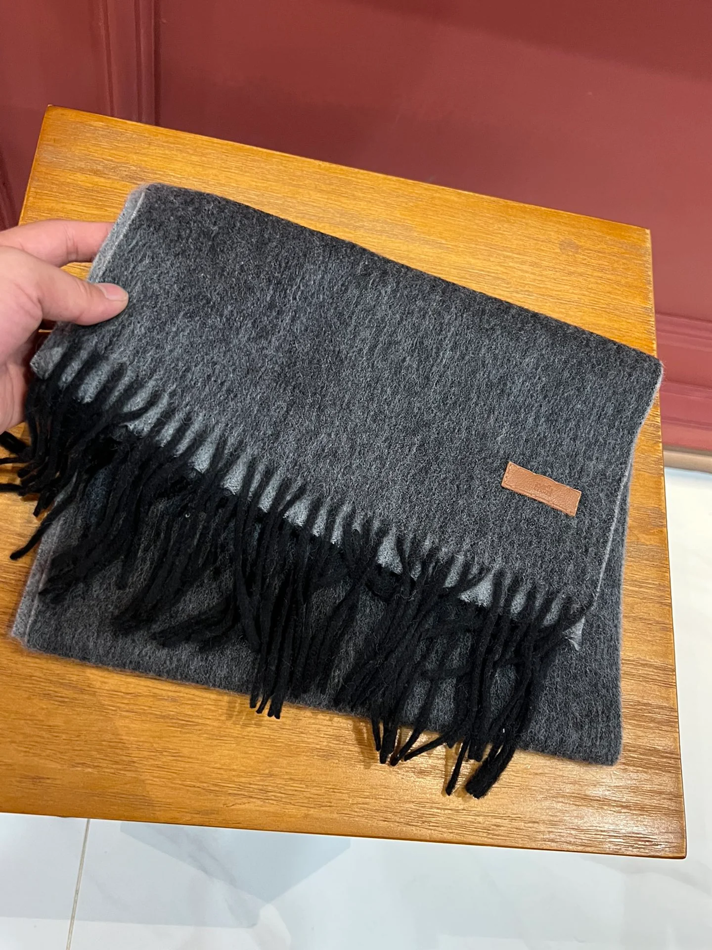 Двусторонний кашемировый шарф Hermes - 180-30 см - Изысканный монгольский кашемир - Темно-серый