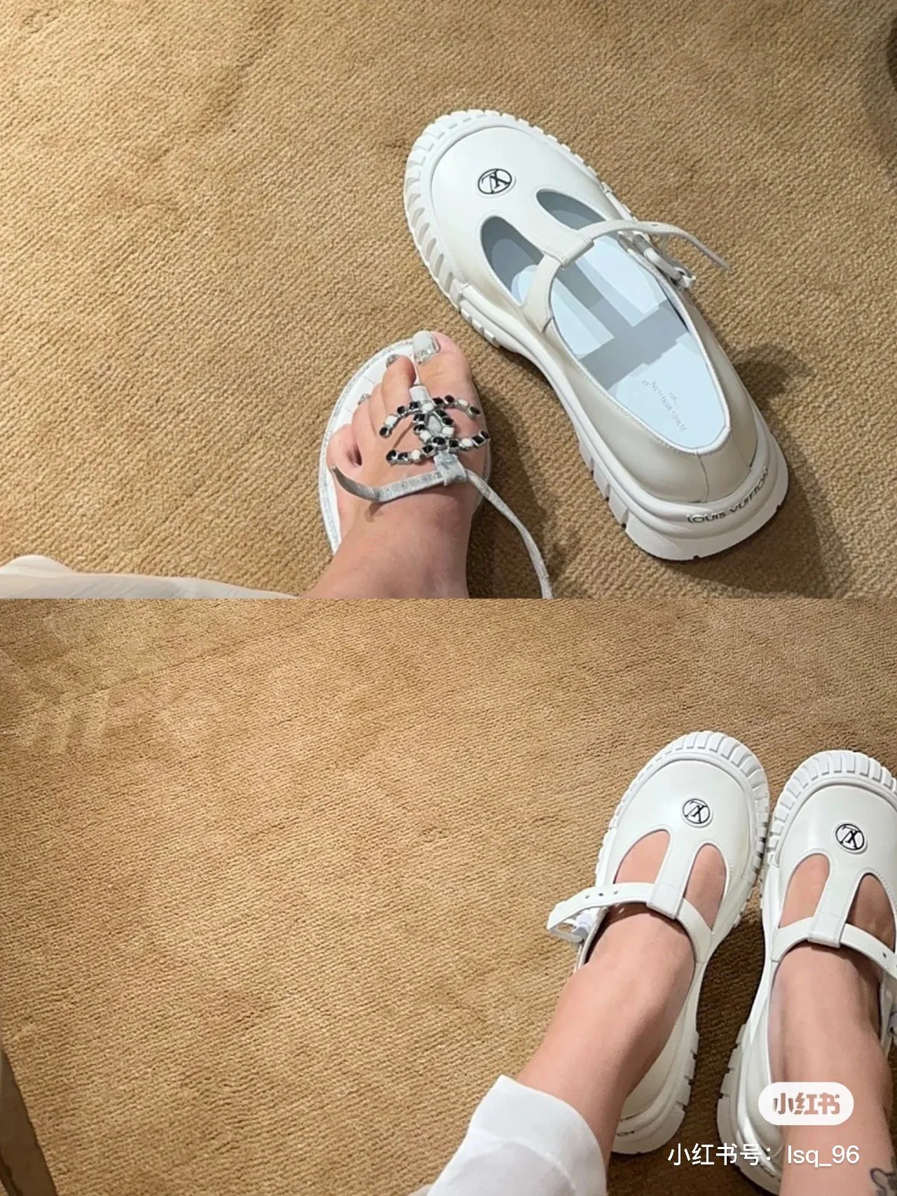 Новинка LV 2023 года - Серия Ruby - Туфли Мэри Джейн на каблуке с биде - Белые