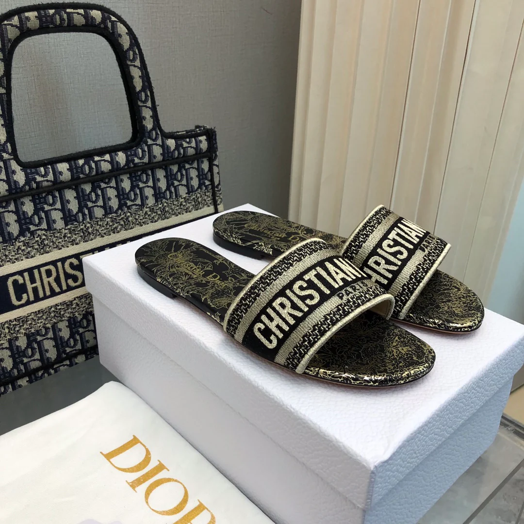 Узорчатые тапочки Dior 2024 - черные
