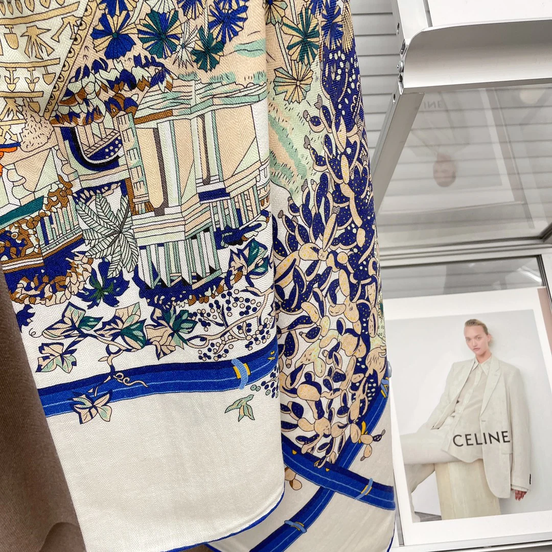 Большой двусторонний шарф Hermes - 136 см - 30 - Шелк 70 - Шерсть - 8