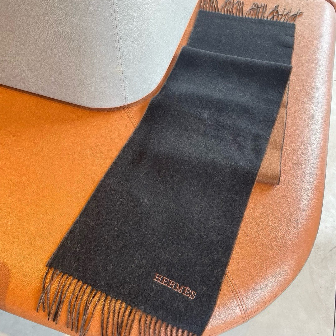 Двусторонний кашемировый шарф Hermes 2024 - 180-30 коричневый