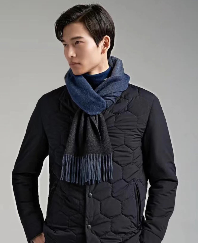 Многоцветный градиентный шарф Hermes - 32 см - 190 см - Кашемир премиум-класса, импортный - Синий