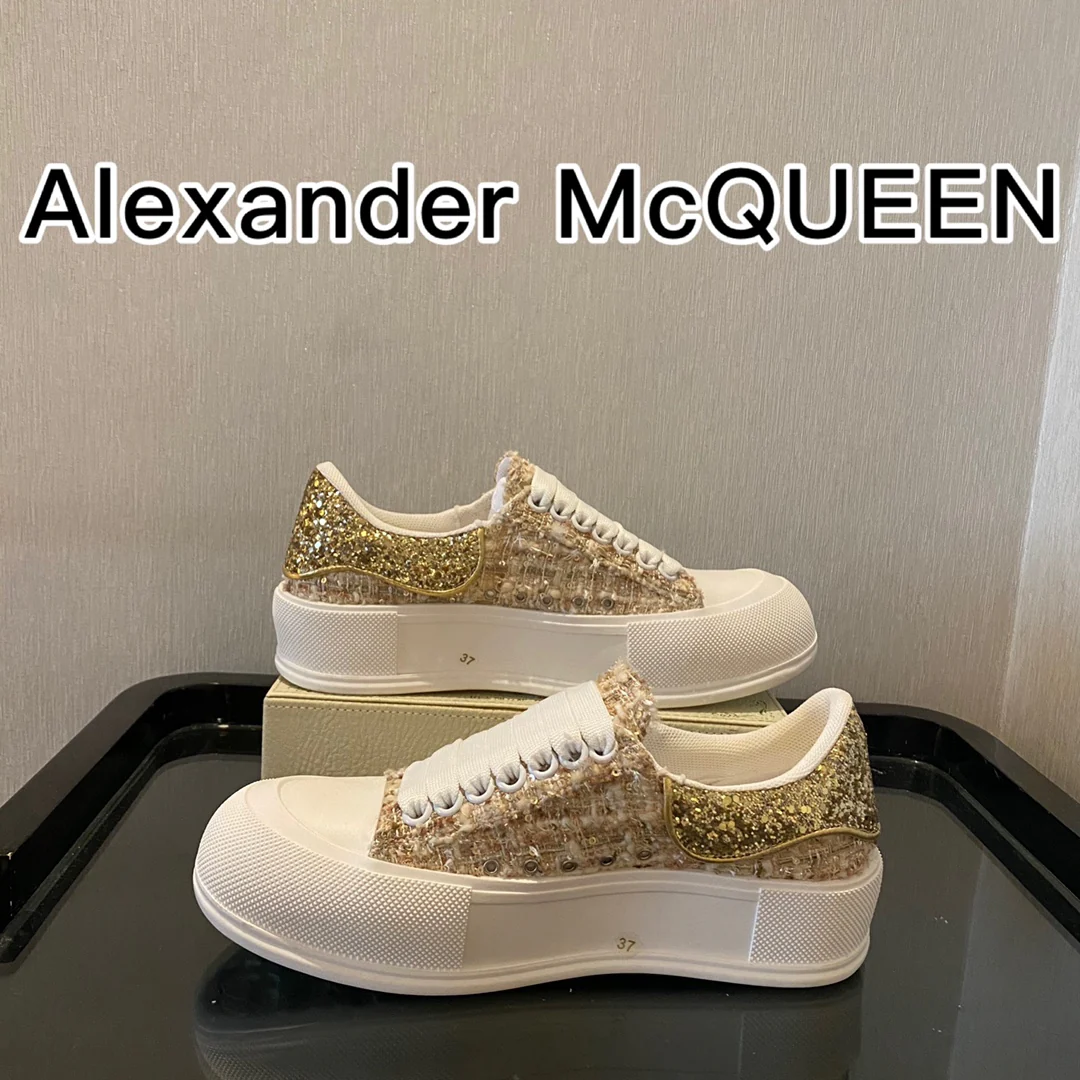 McQueen - Верх из шерсти - Подошва сзади - Кед - Золотой