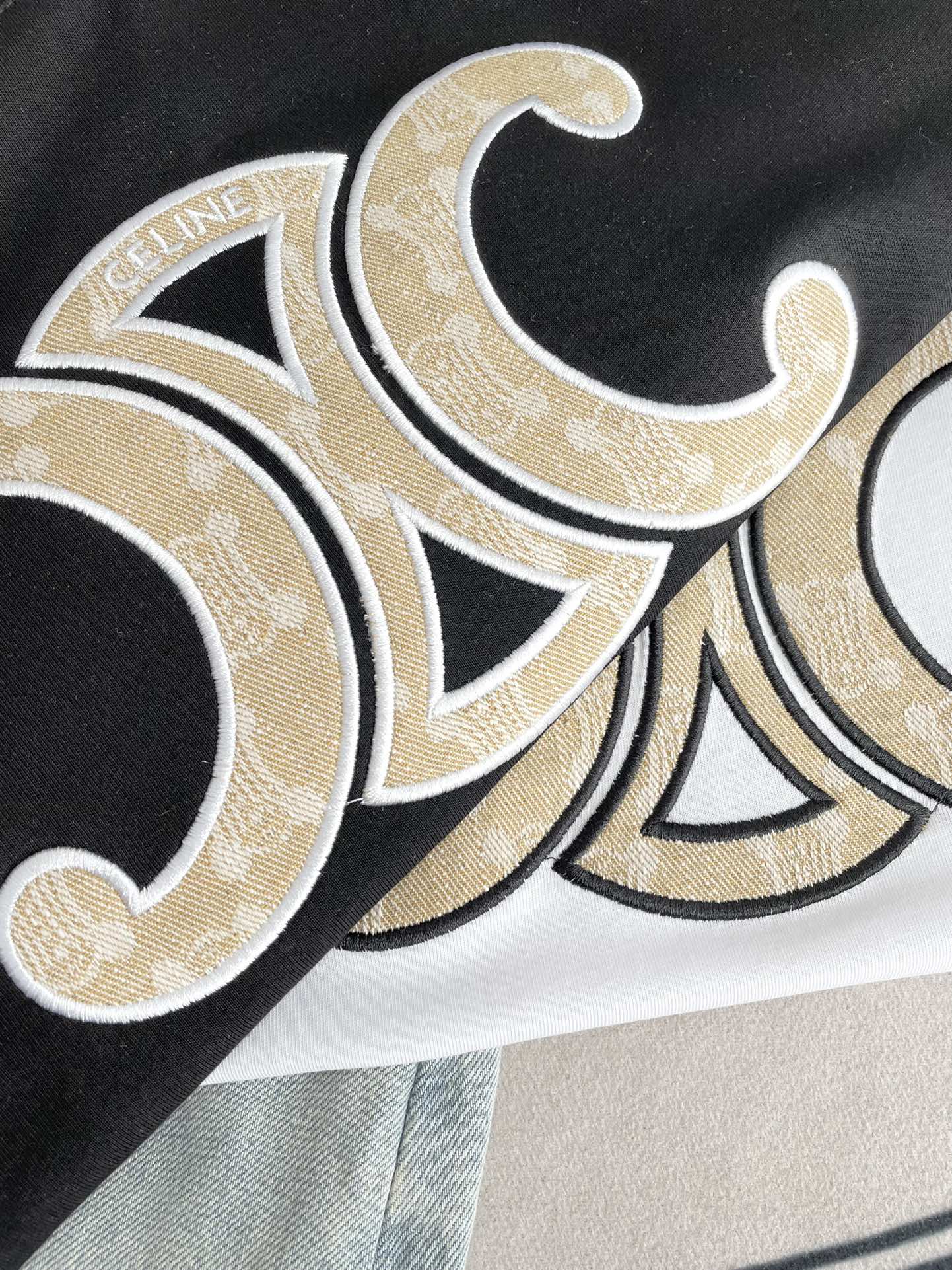 Джинсовая блузка Celine 2404 Jacquard Arc de Triomphe с коротким рукавом - черная