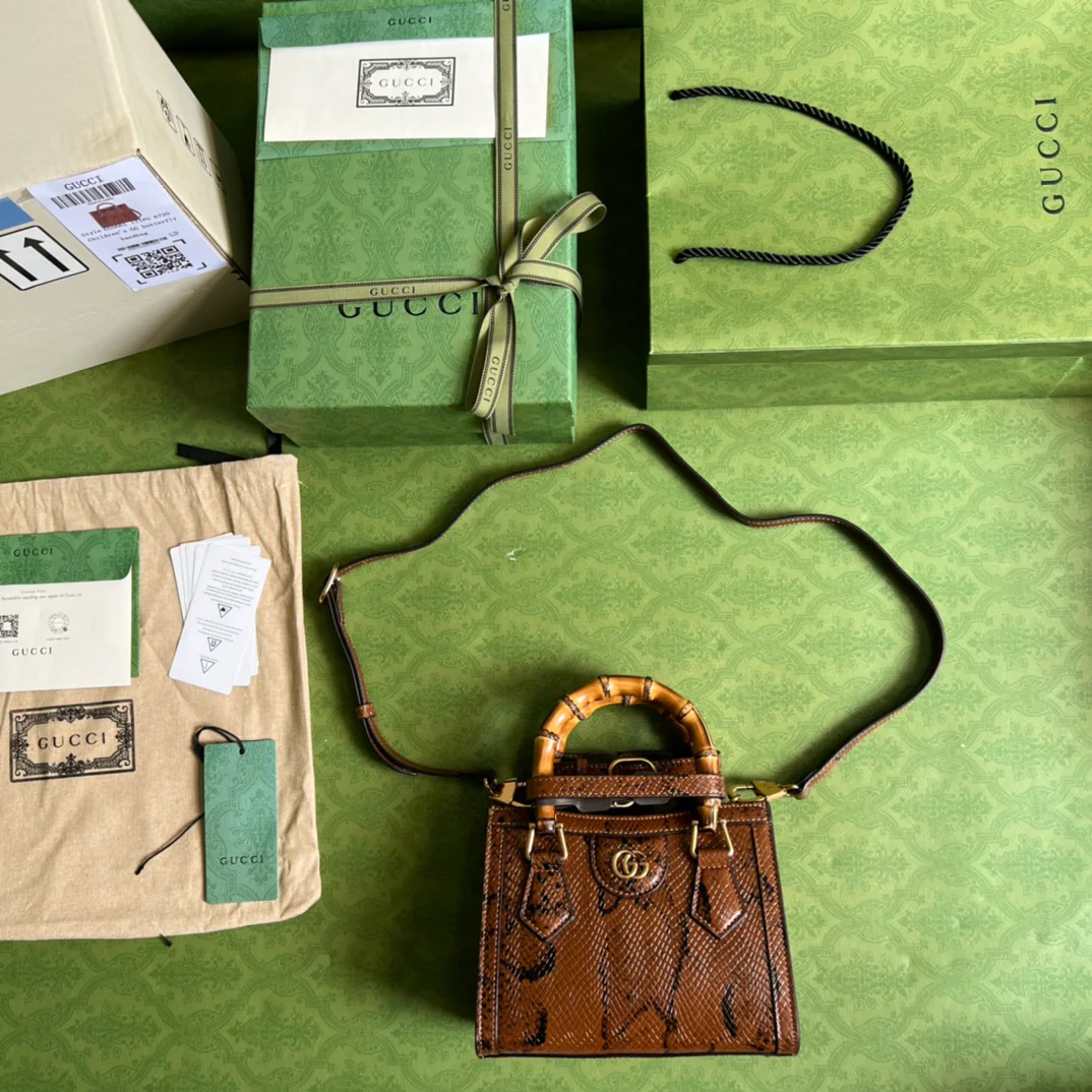 Сумка Gucci Bamboo - 20x16x10 см - Коричневая змеиная кожа