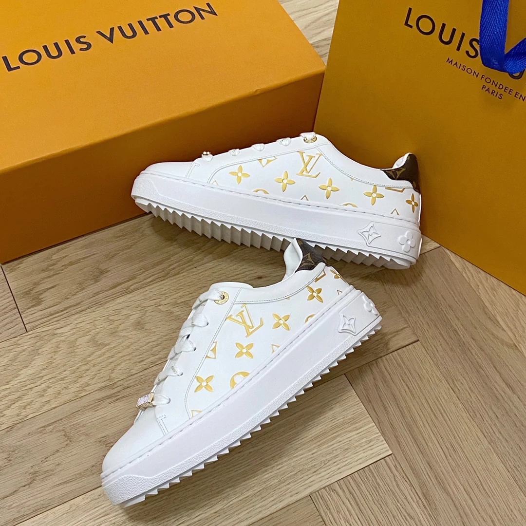Обувь LV - LV Time Out - белые кроссовки на платформе - золотые