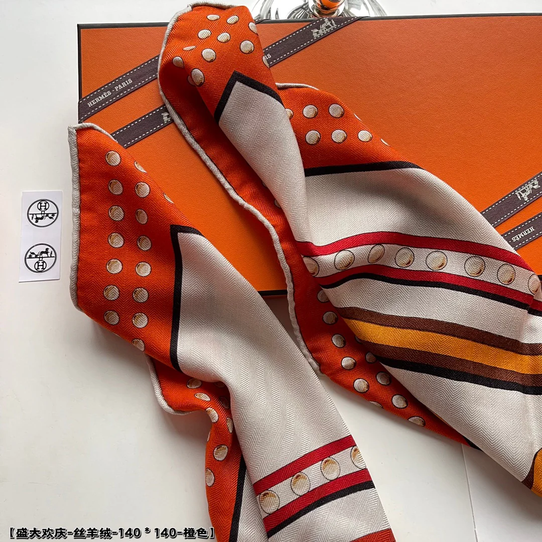 Шелковый кашемировый шарф Hermes Grand Celebration - 2 шт.