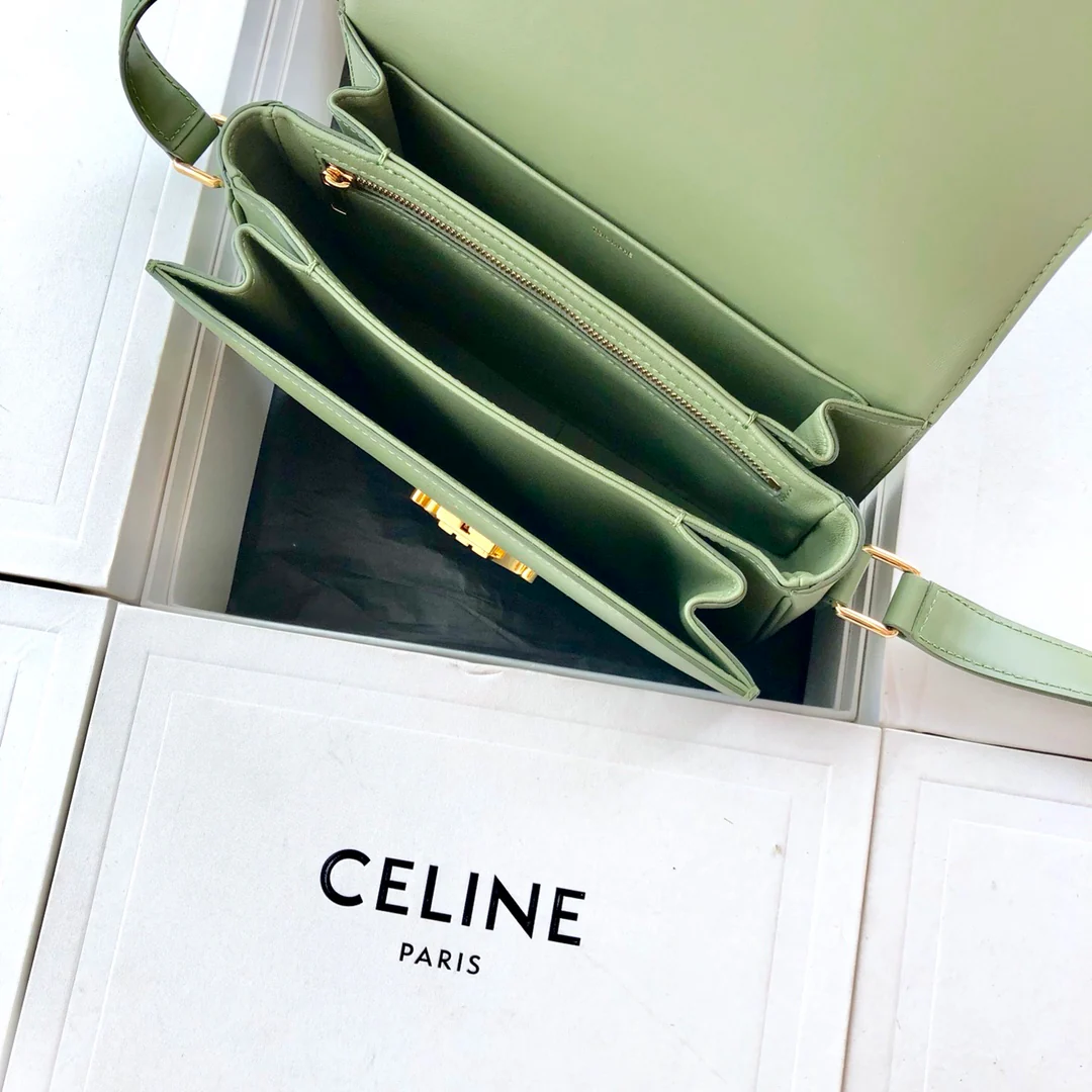 Celine Triomphe Medium Calfkin Avocado Green
