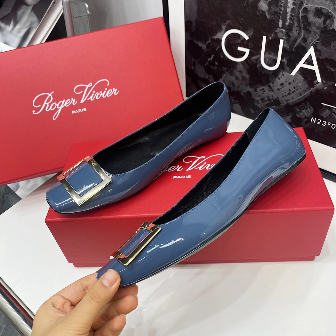 RV-Плоская подошва, квадратный носок, туманно-голубой