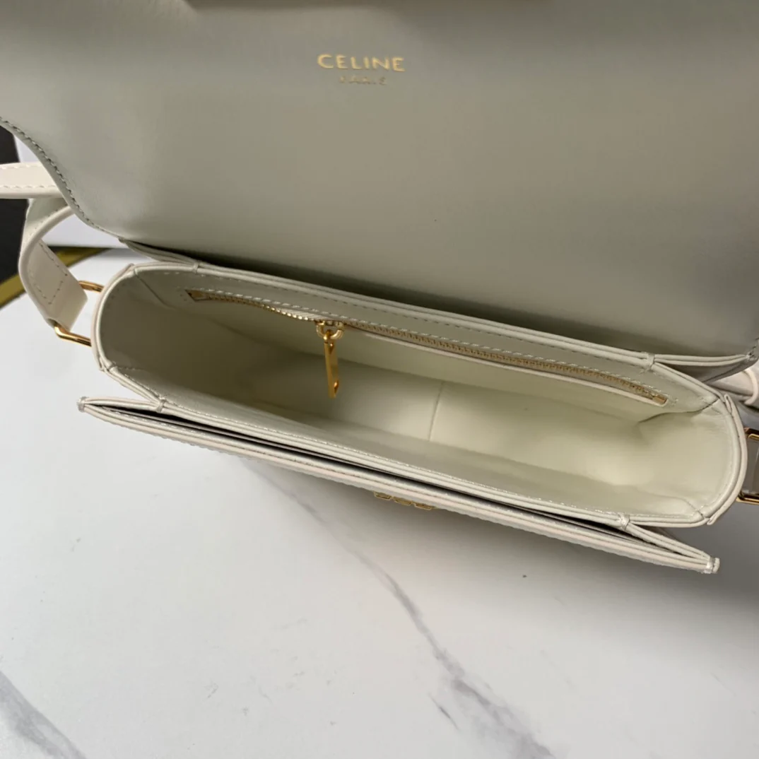 Сумка Celine Triomphe Classic из льна и белой кожи - Monogram White