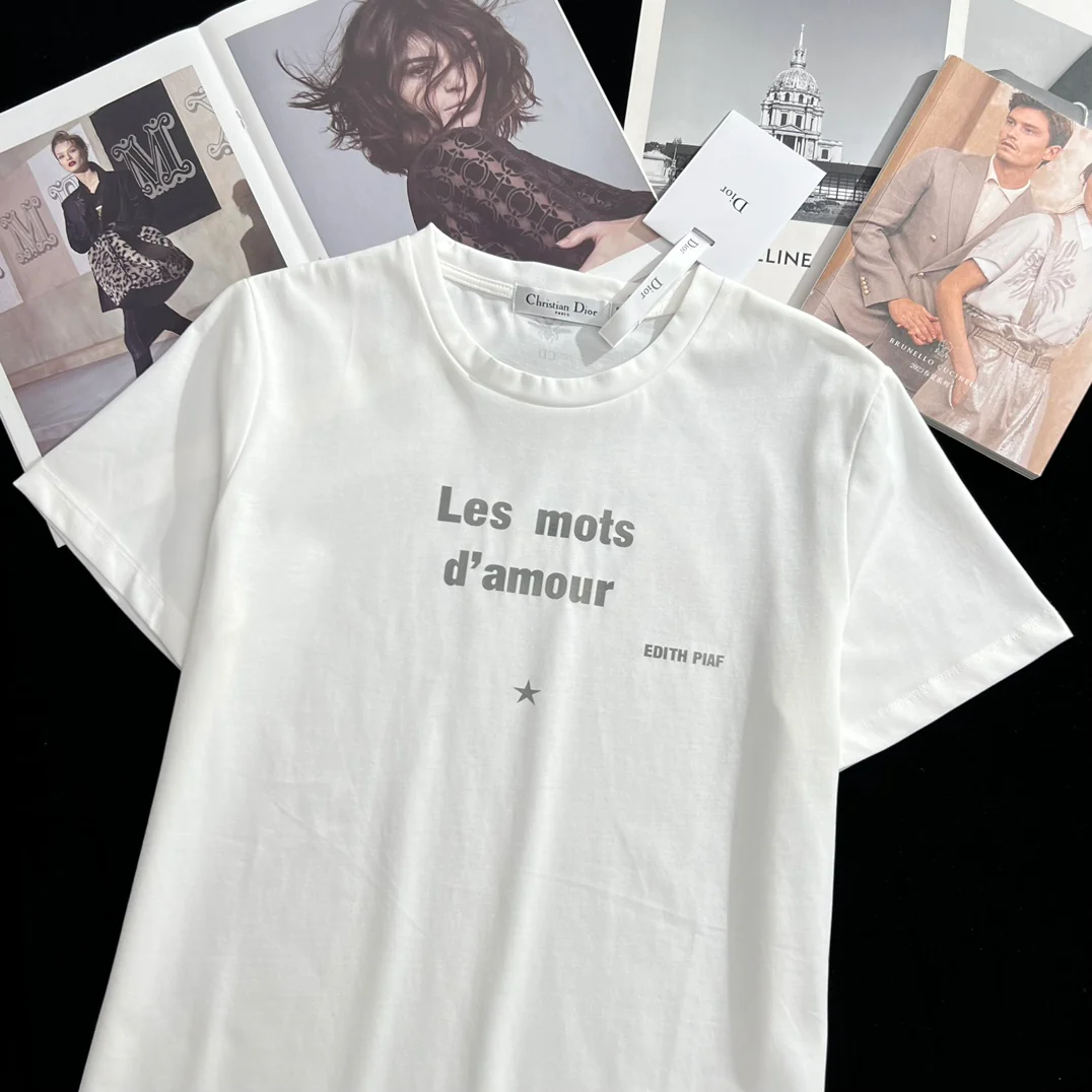 Dior - 2403-24 Новая весенняя курортная коллекция Футболка с принтом в виде буквенных элементов