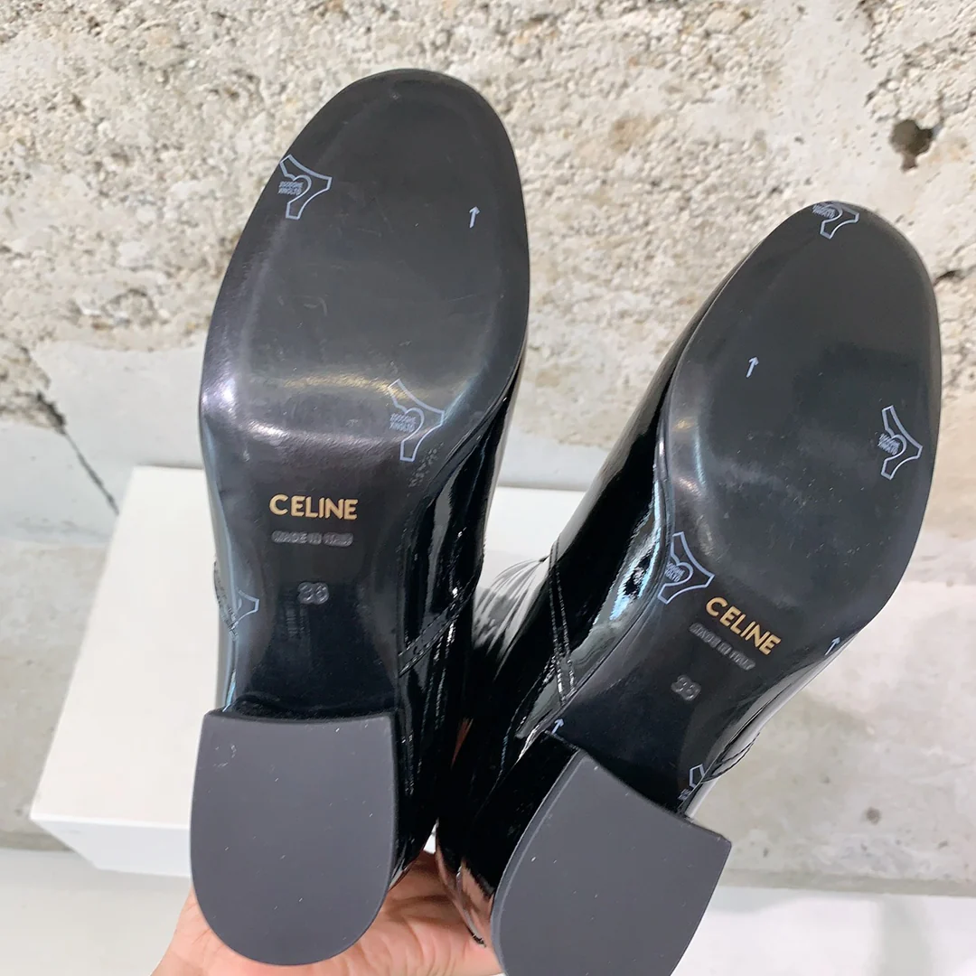 Ботинки Celine 2024 на низком каблуке - черные