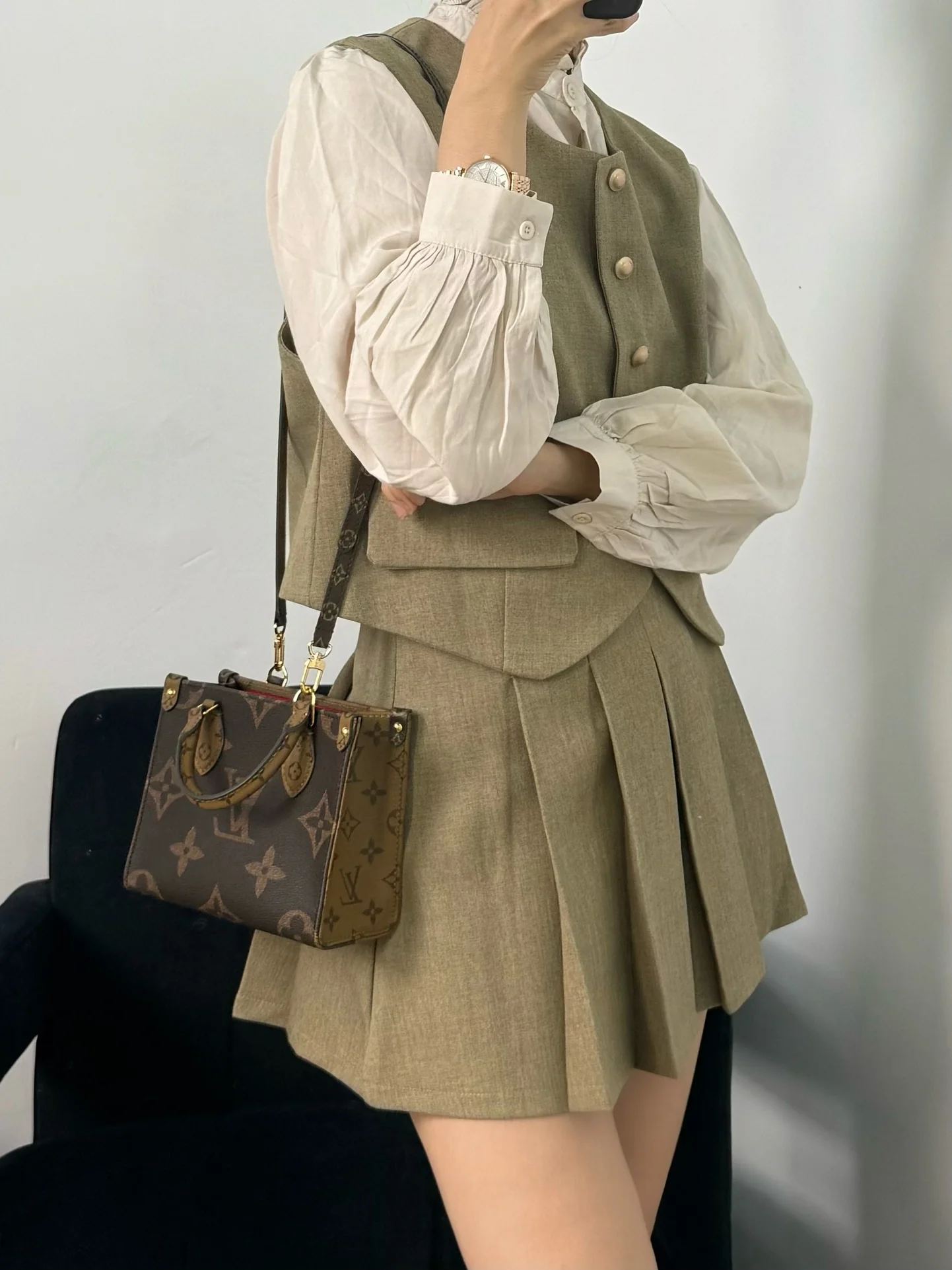 Миниатюрная двухцветная сумочка LV-m46839-onthego-bb - коричневая