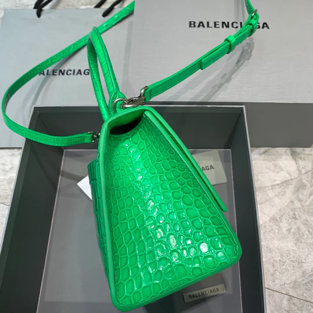 Сумка Balenciaga Hourglass - зеленая с крокодиловым принтом