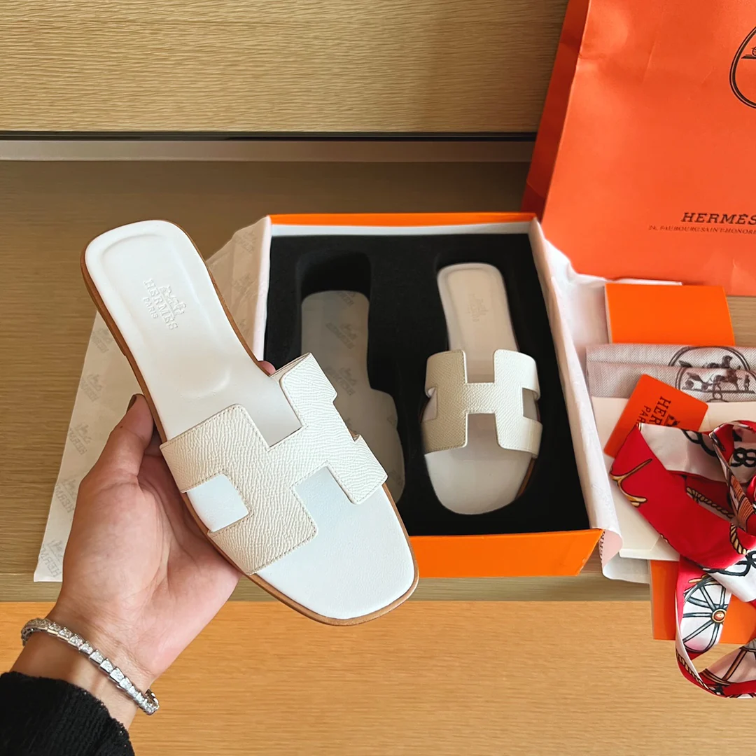 Классические домашние тапочки Hermes H - Подошва с полным покрытием и принтом в виде ладони - Белые