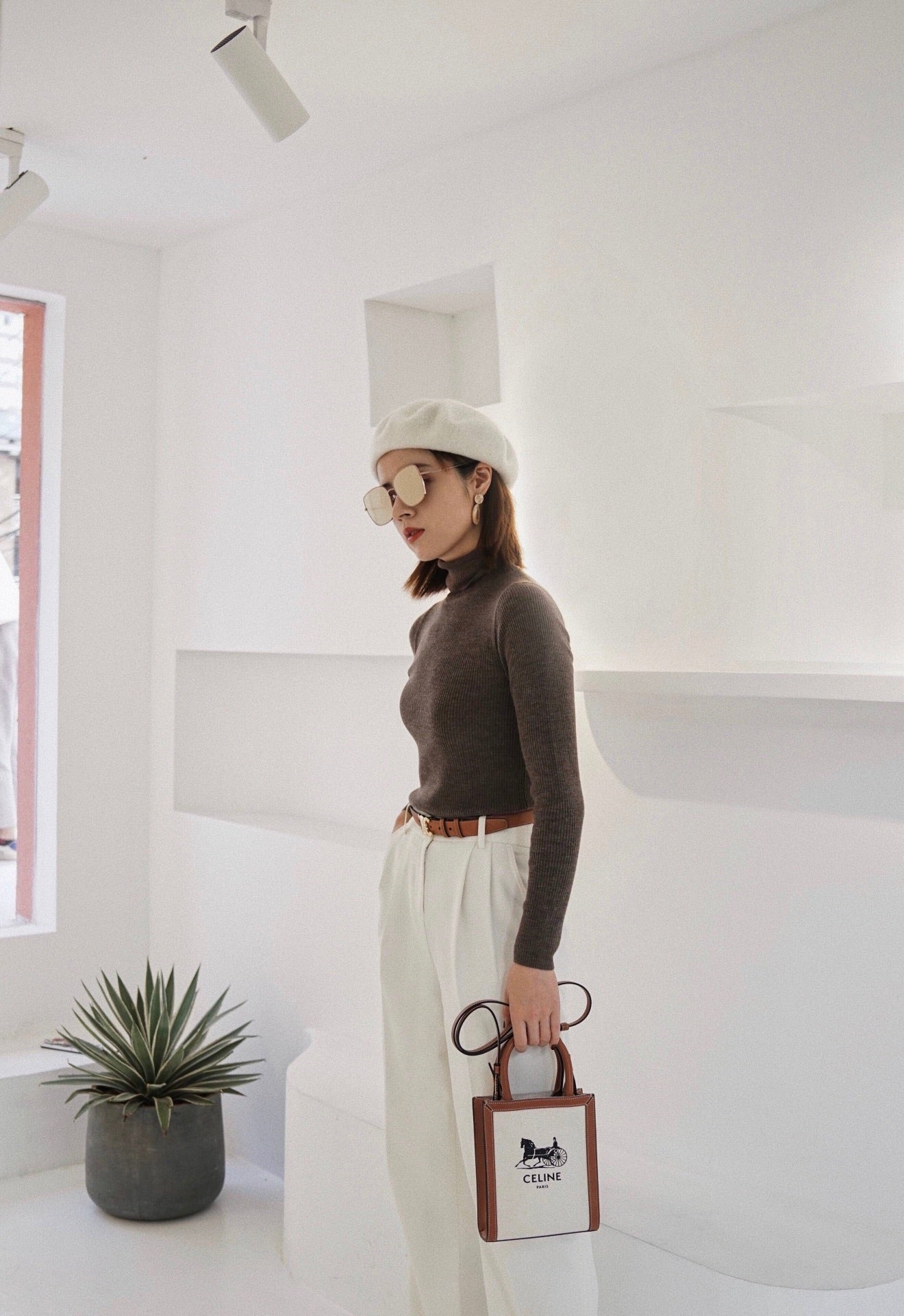 Мини-сумочка Celine Cabas Sulky с принтом из кожи вагю, вертикальная, желто-коричневая ткань.