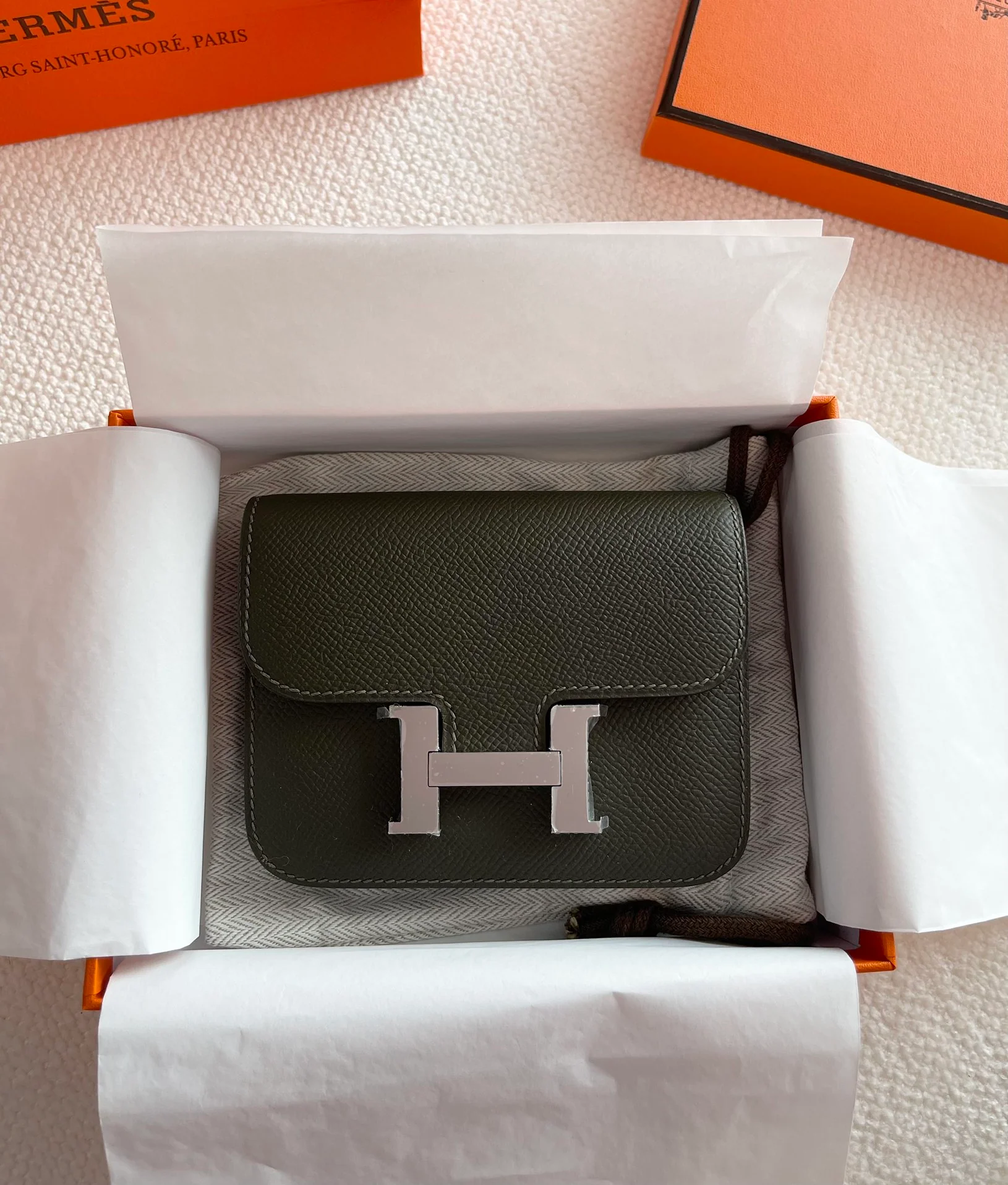 Hermes Constance Mini 19 Серо-зеленая пряжка Epsom Silver