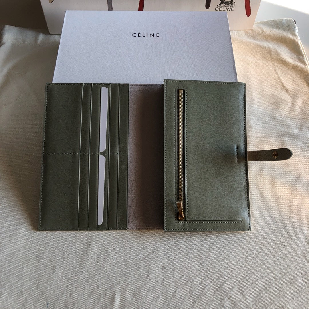 Длинный кошелек Celine - бежевый - светло-зеленый - с принтом пальм