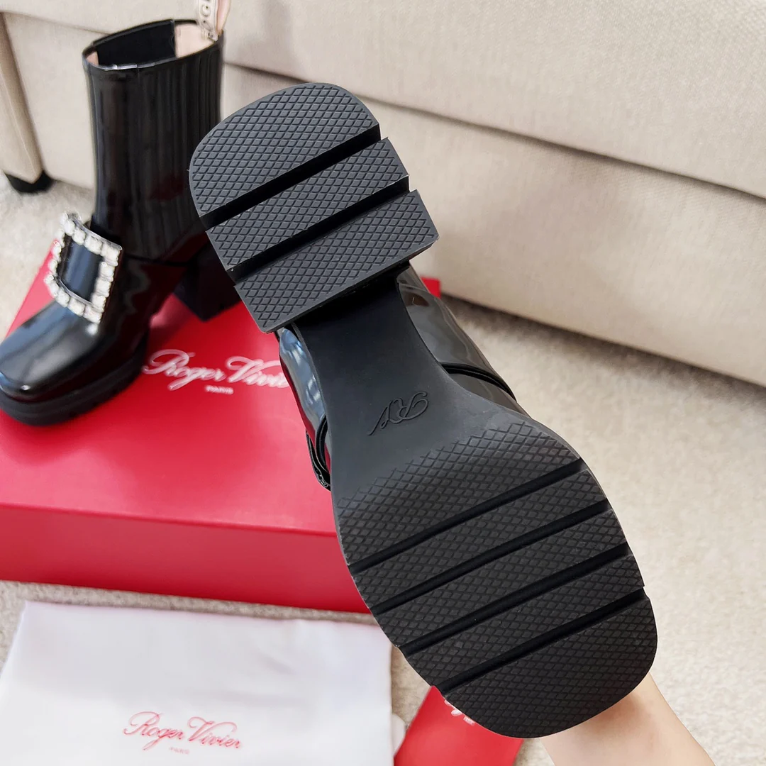 RV Shoes - 22ss - Ботинки до середины икры на массивном каблуке, украшенные стразами - Стиль Оуян Наны