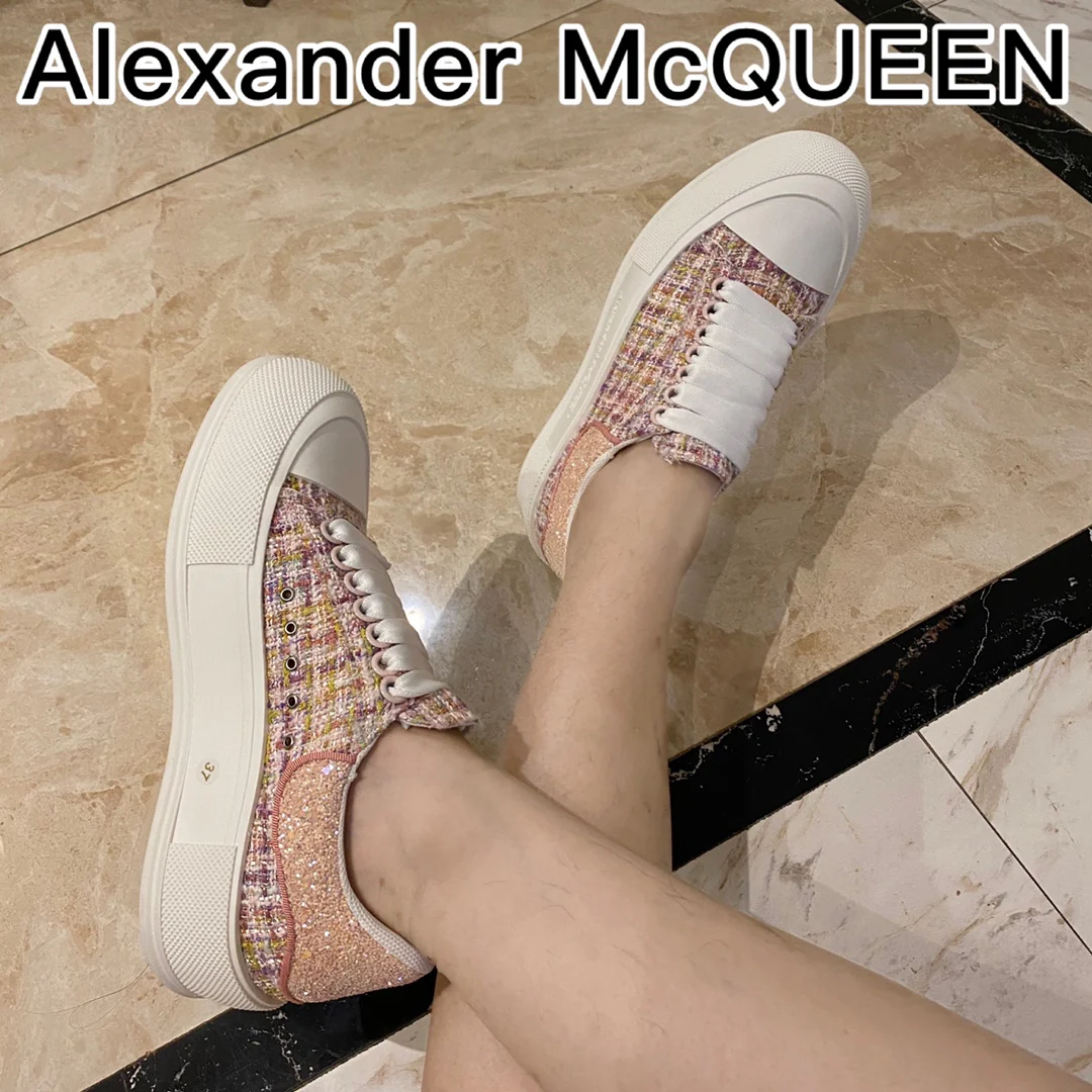 McQueen - Верх из шерсти - Подошва сзади - Кедны - Блестки - Розовый