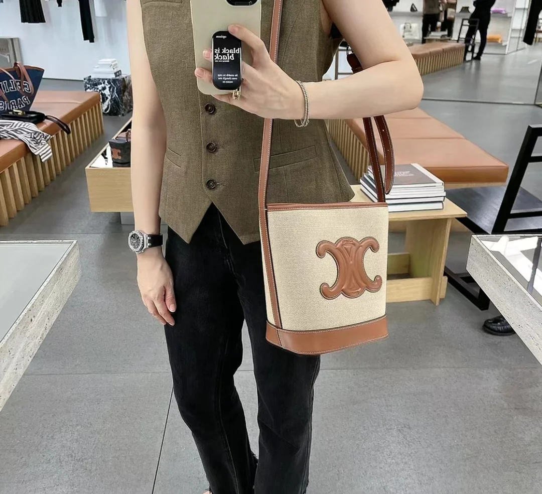 Льняная сумка-ведро Celine Cuir - средний размер