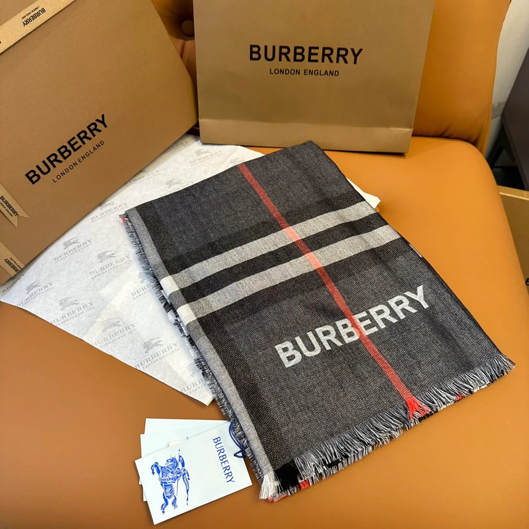 Шарф Burberry 2024 в винтажную клетку - черный - 220-70