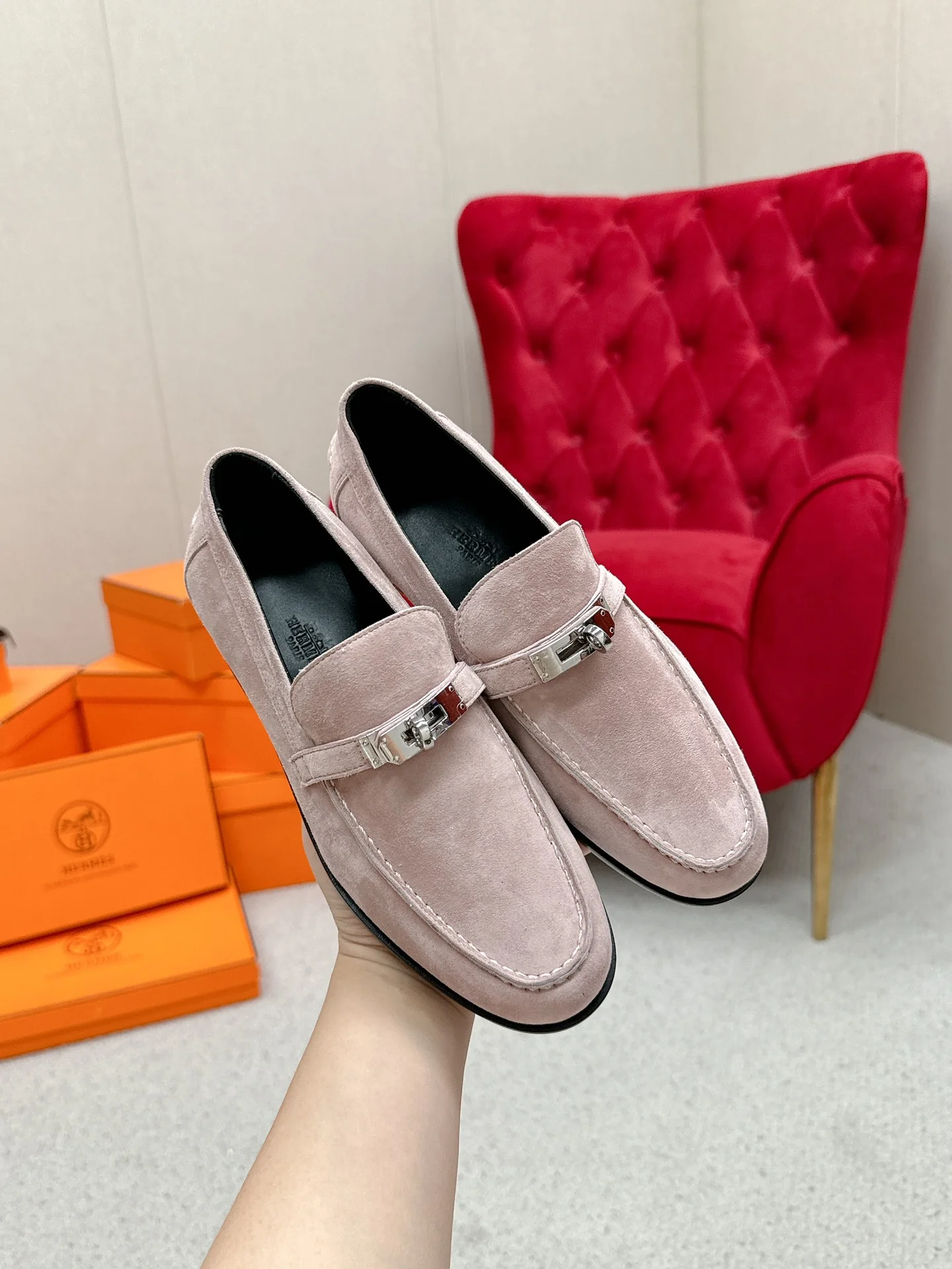 Лоферы Hermes 2024 - розовые