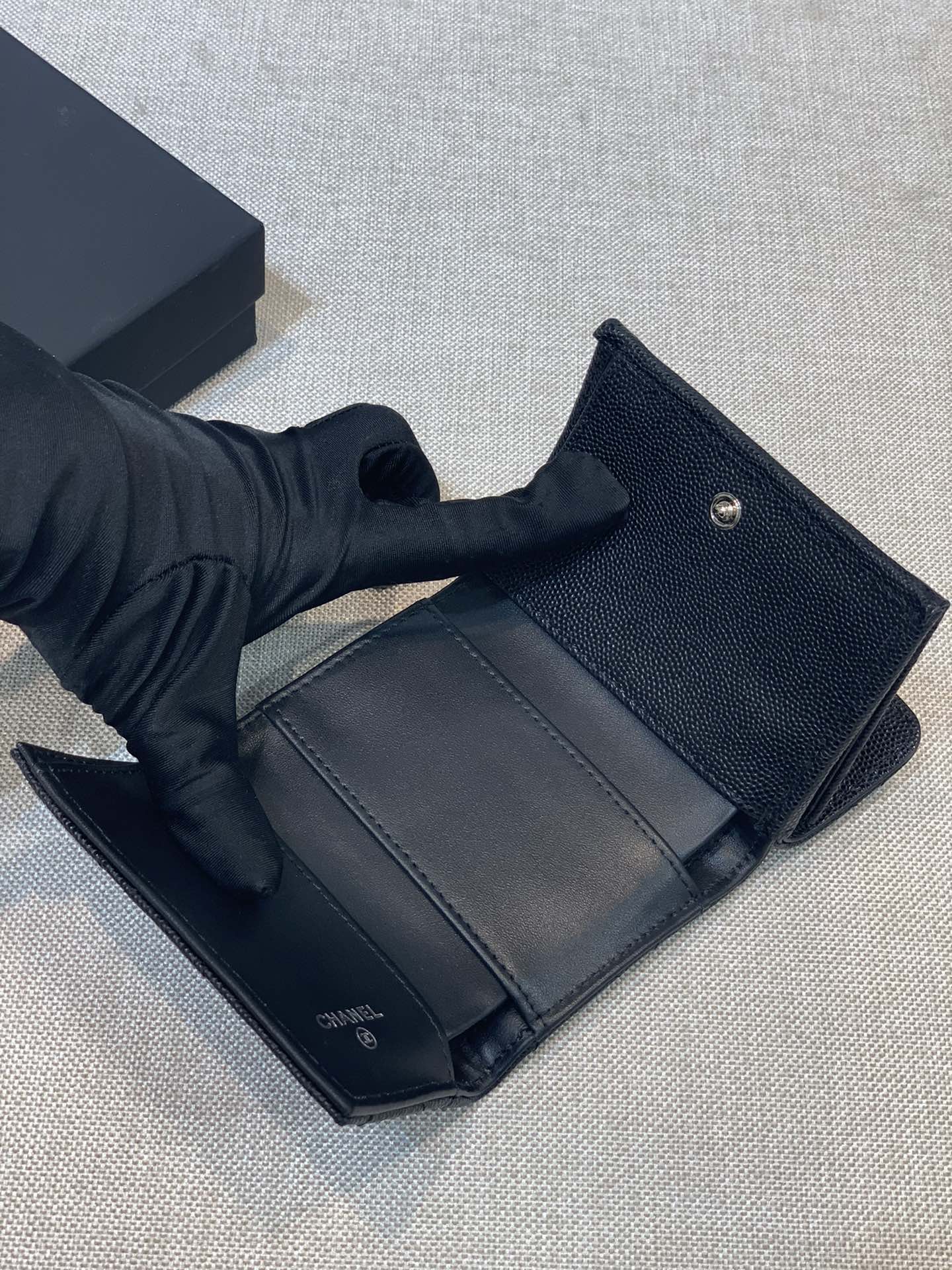 Chanel-菱格三折短夹 黑色