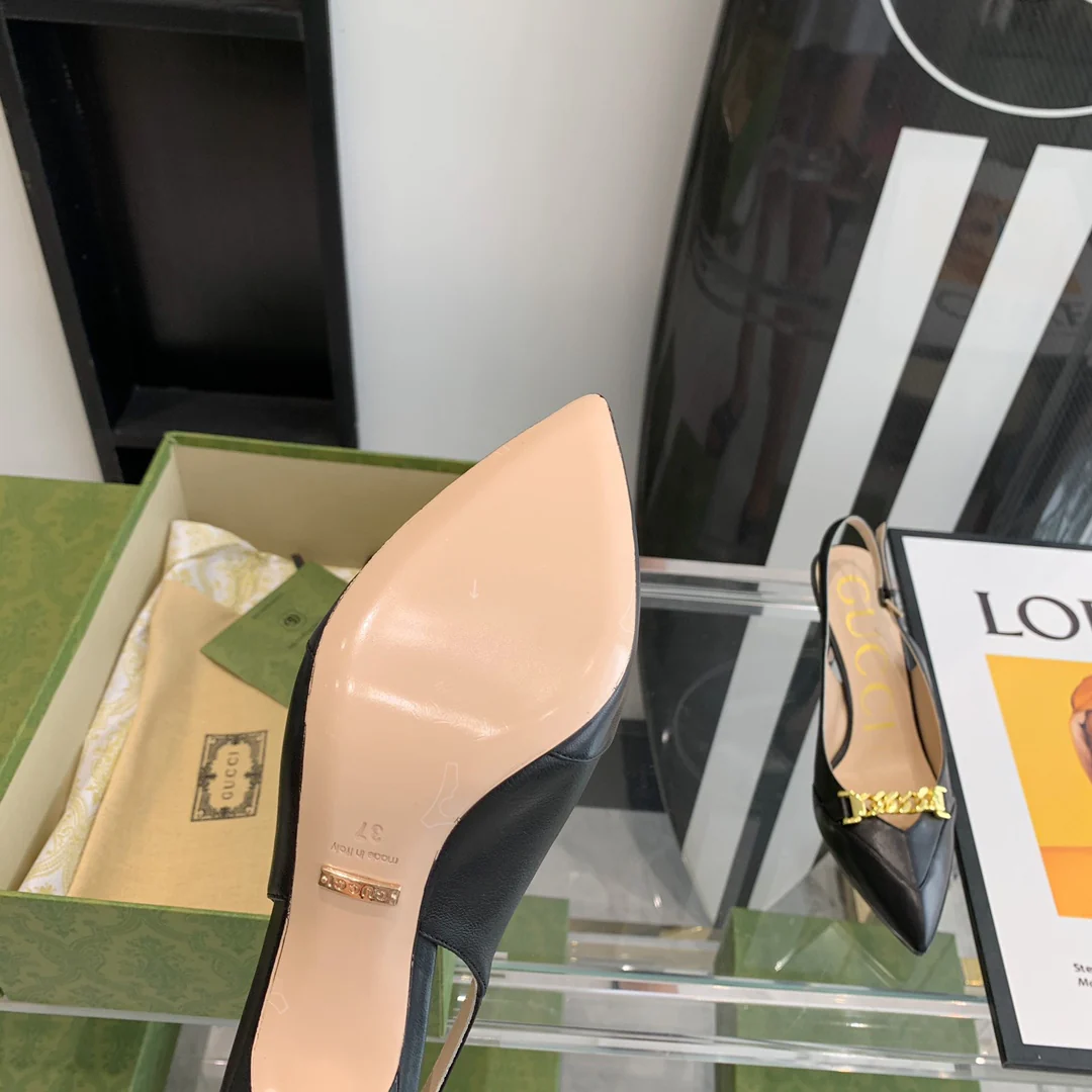 Туфли на высоком каблуке Gucci в стиле ретро с острым носком - 2