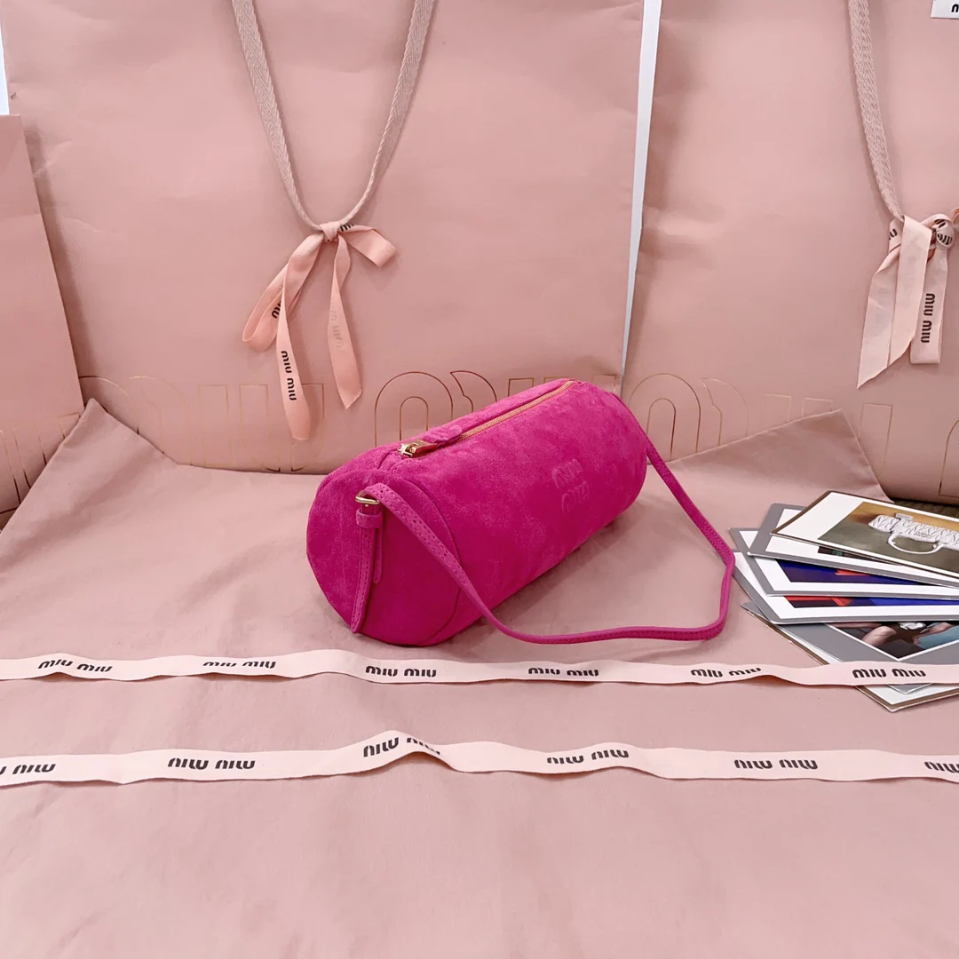 Маленькая цилиндрическая сумка Miu Miu 5ne851 - Замша - Персиково-розовый