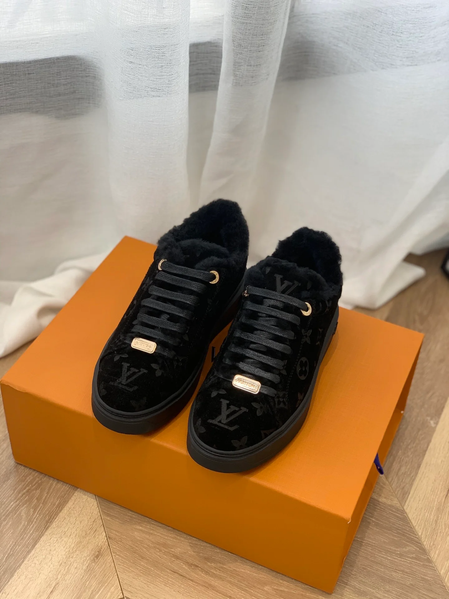 Обувь LV - шерстяные повседневные туфли LV - полностью черные