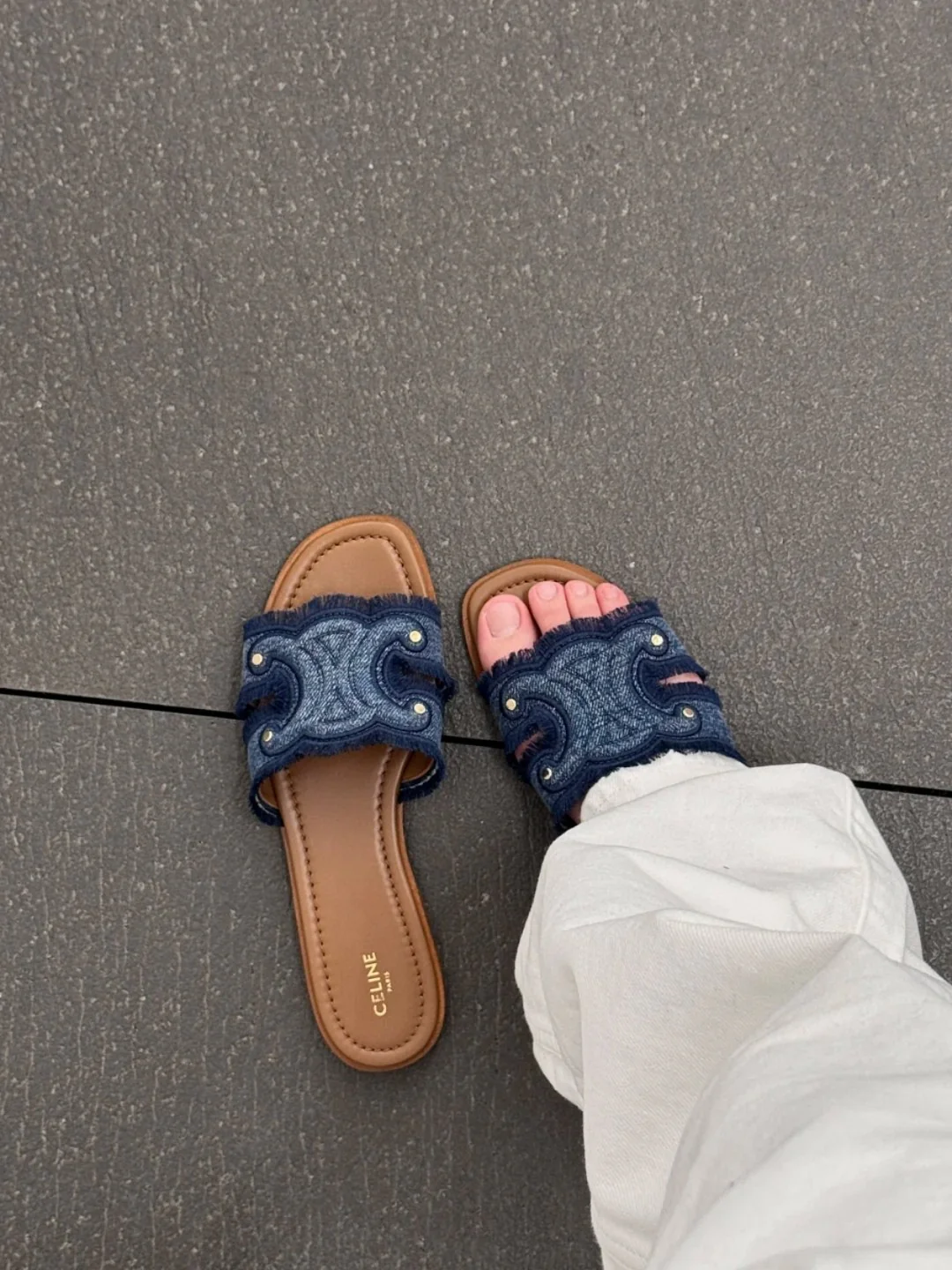 Тапочки Celine Arc de Triomphe - джинсово-синие