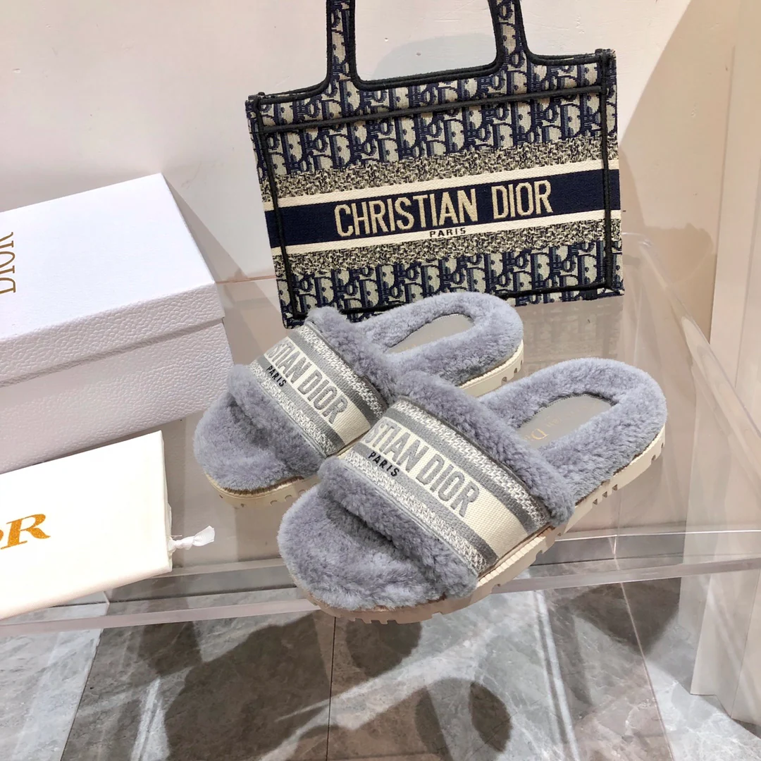 Тапочки Dior Reverse Platform из овчины - серые