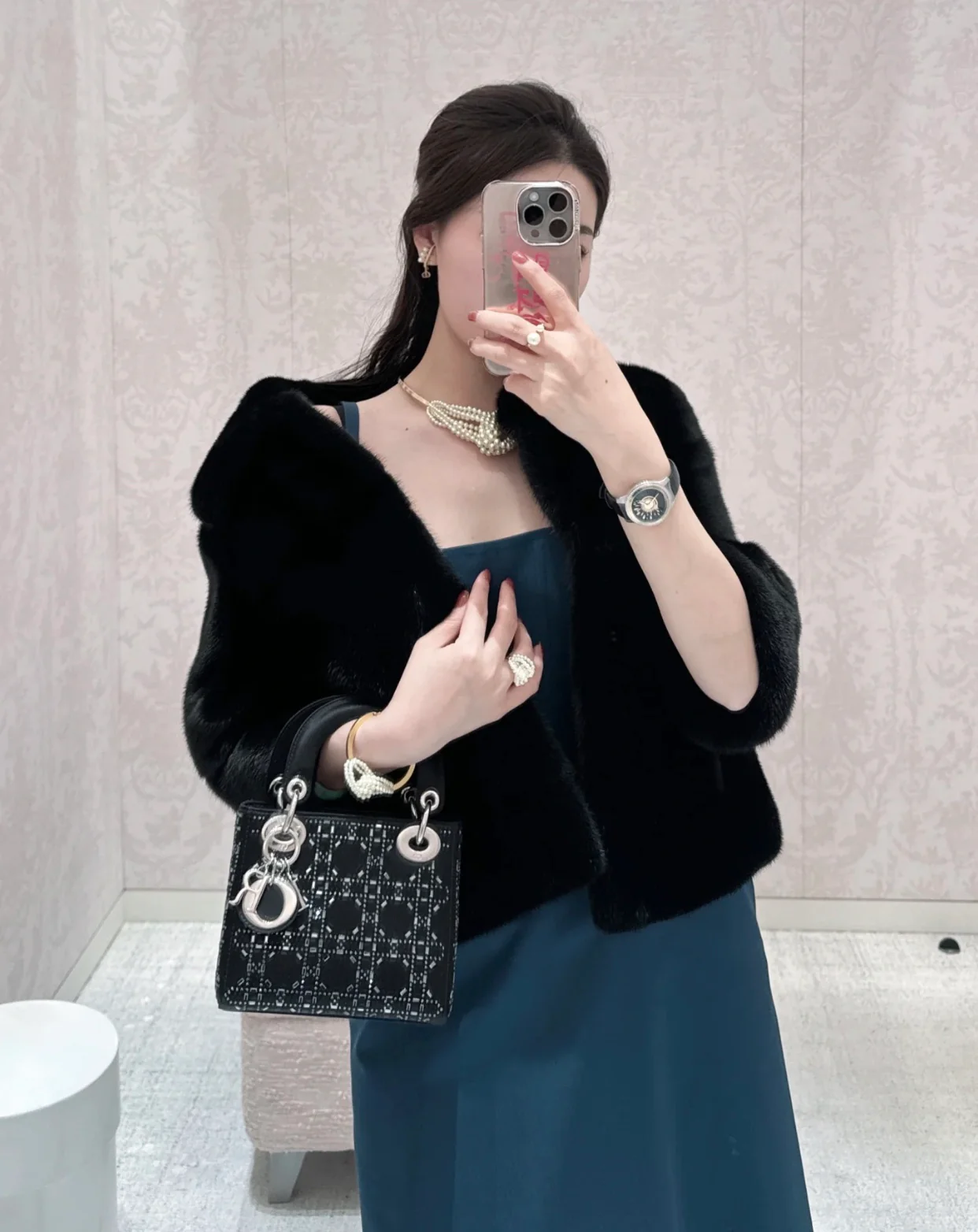 Сумка Dior Lady Dior — три отделения — атлас с узором ?каннаж? — черная