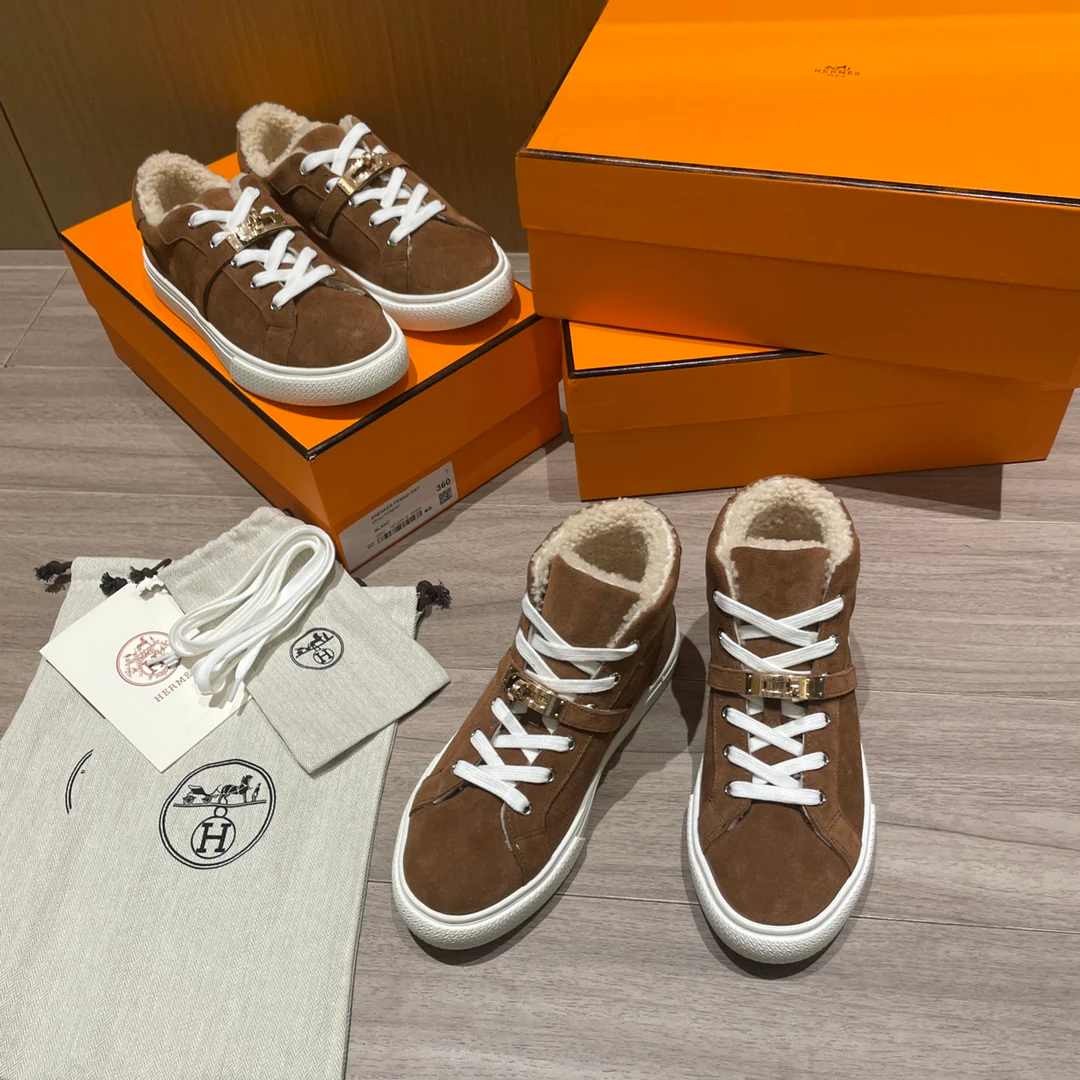 Высокие шерстяные кроссовки Hermes Kelly, низкие кроссовки унисекс, коричневые